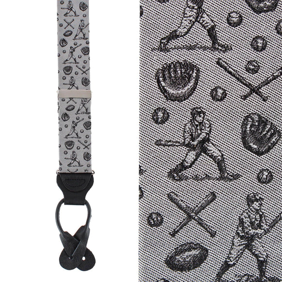 Batter Up Novelty Baseball Silk Button End Braces