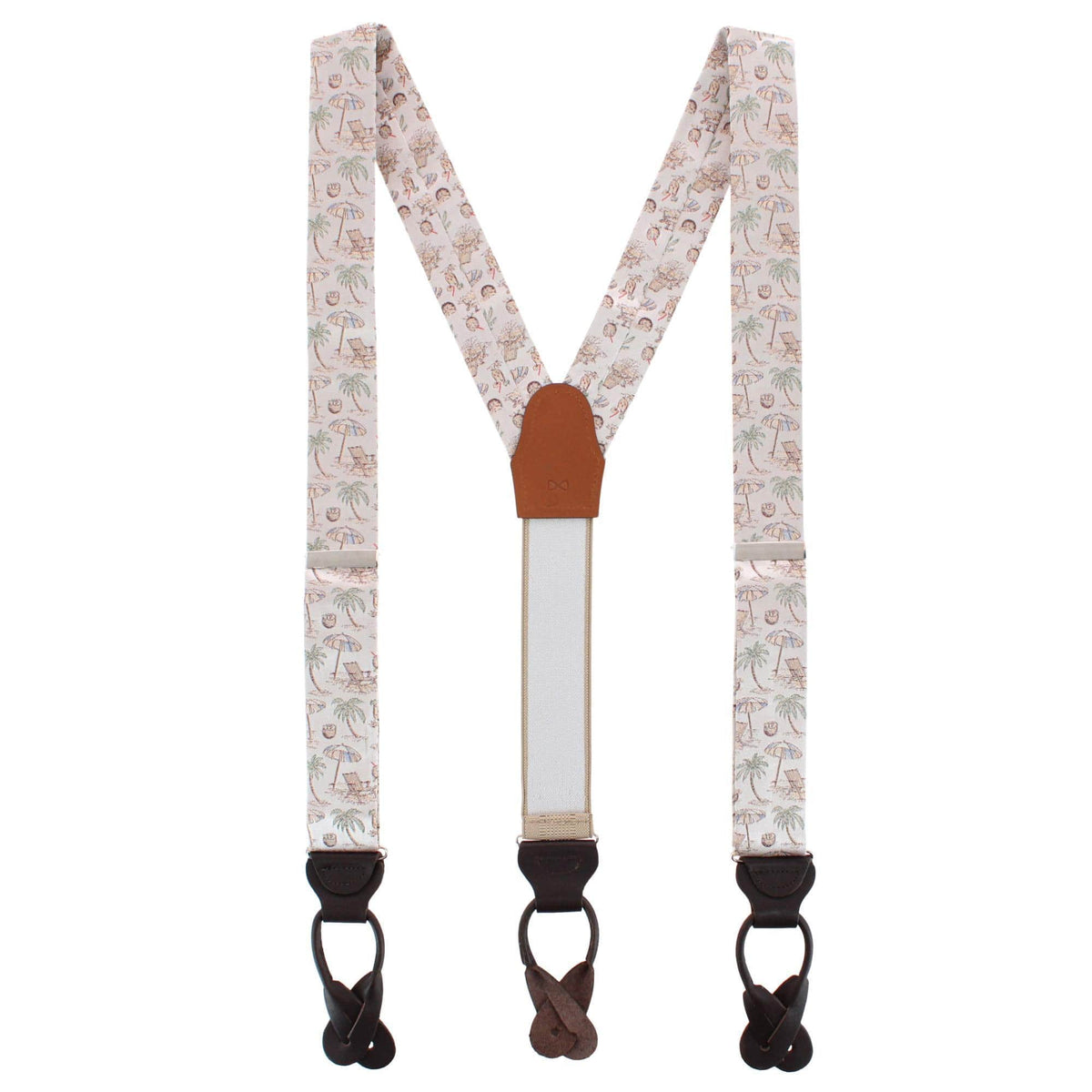 Beach Get A Way Silk Novelty Button End Braces - Silver