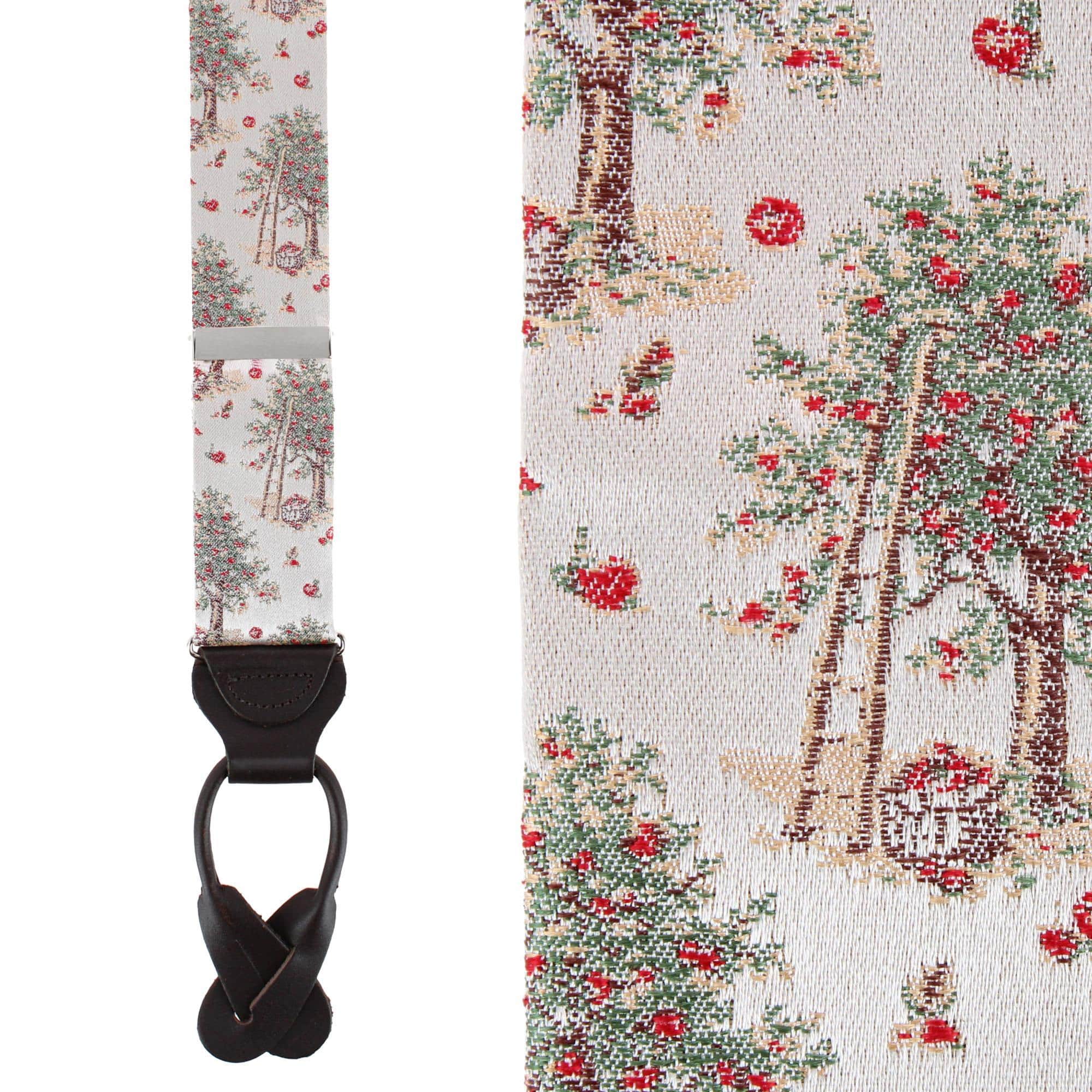 Fall Apple Orchard Silk Novelty Button End Braces - Silver