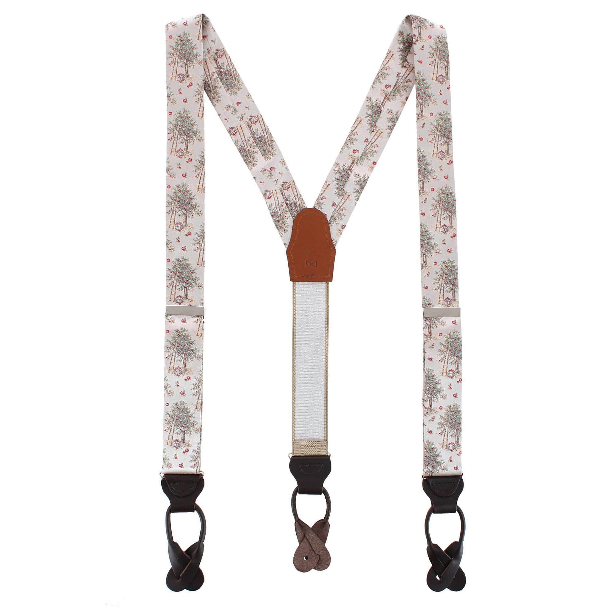 Fall Apple Orchard Silk Novelty Button End Braces - Silver