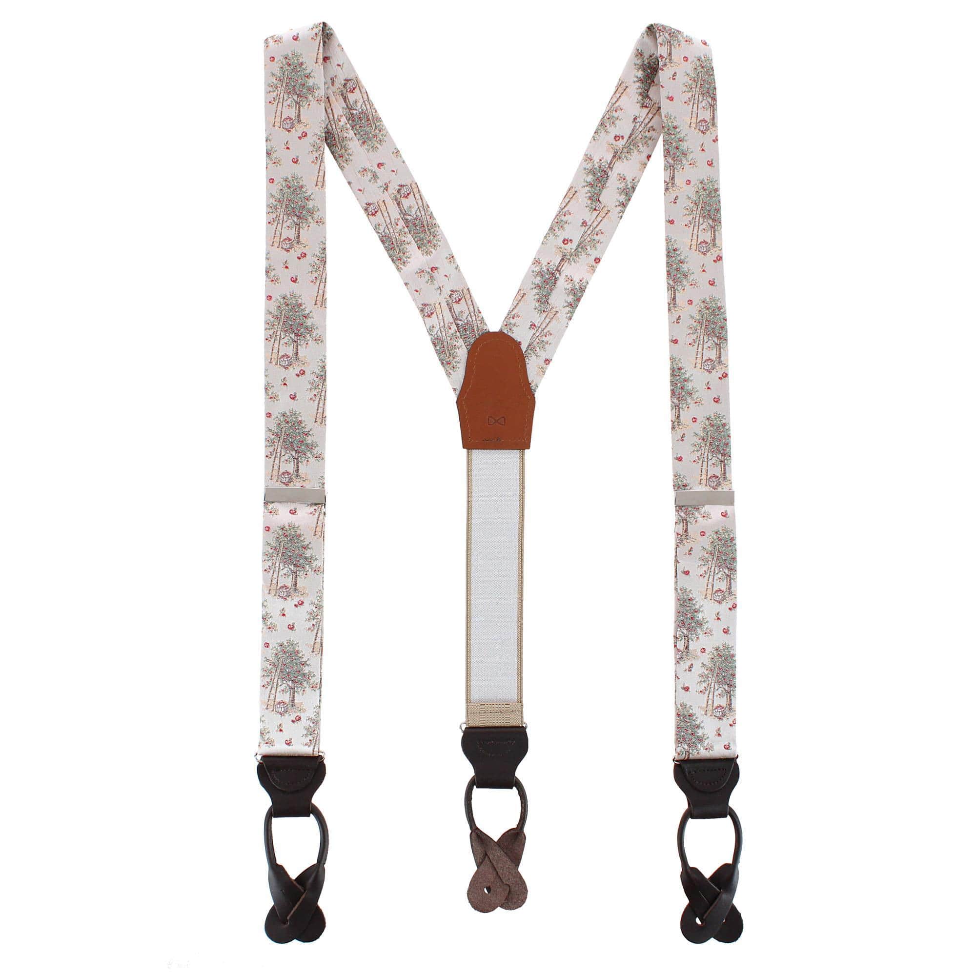 Fall Apple Orchard Silk Novelty Button End Braces - Silver