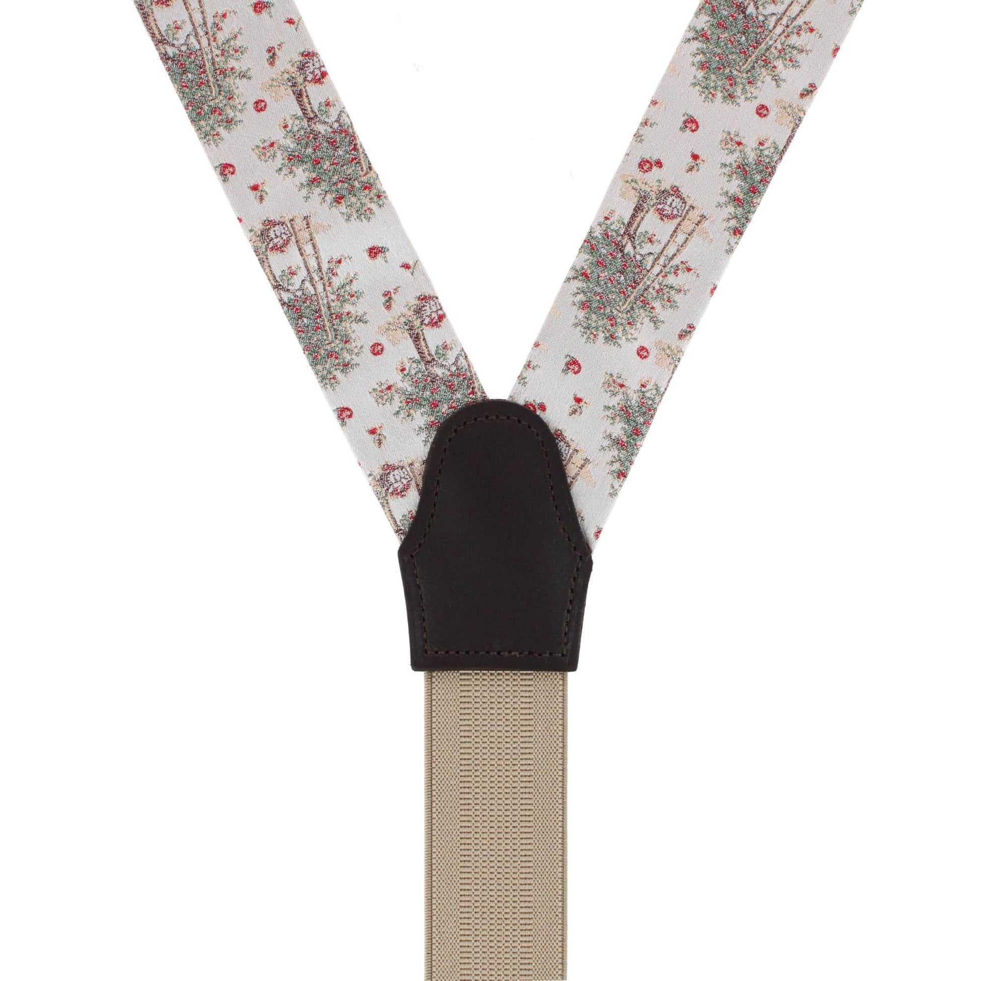 Fall Apple Orchard Silk Novelty Button End Braces - Silver