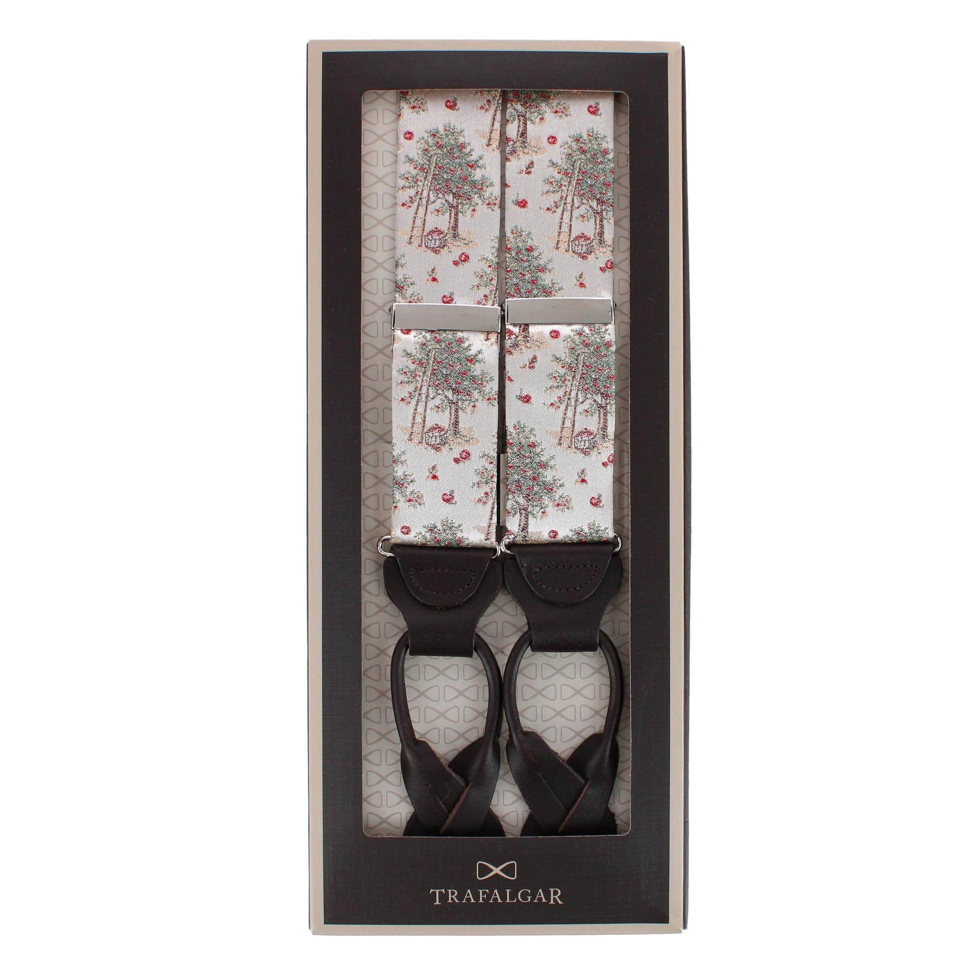 Fall Apple Orchard Silk Novelty Button End Braces - Silver