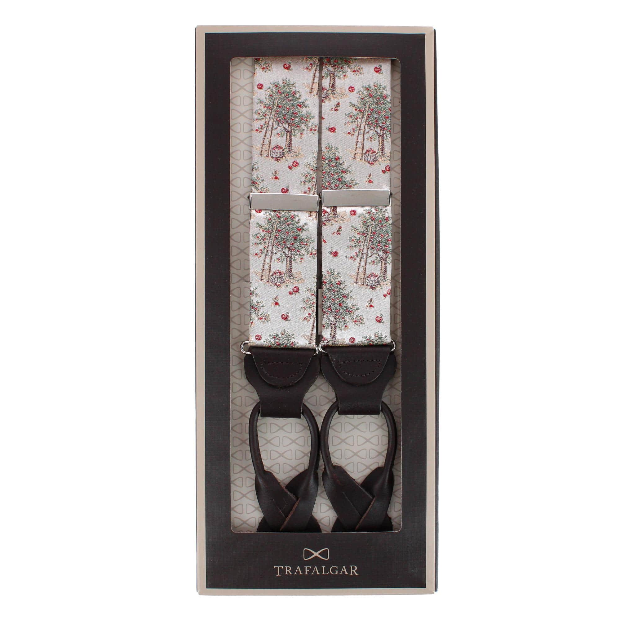 Fall Apple Orchard Silk Novelty Button End Braces - Silver