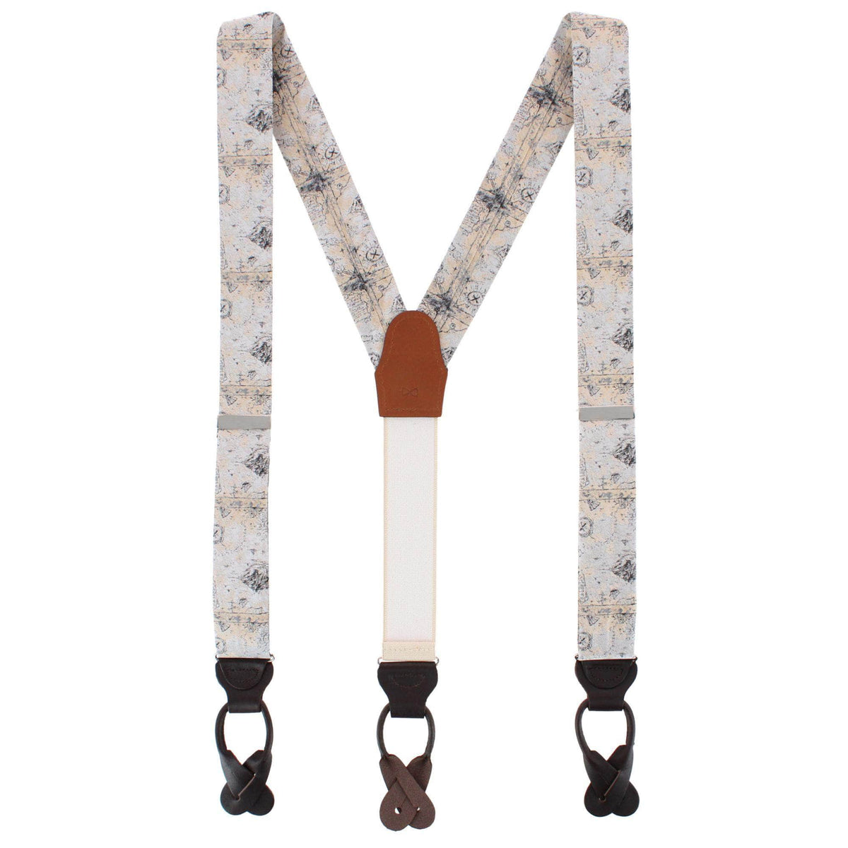 Sparrow's Bounty Treasure Map Silk Button End Braces - Light Tan
