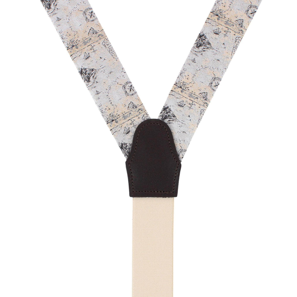 Sparrow's Bounty Treasure Map Silk Button End Braces - Light Tan