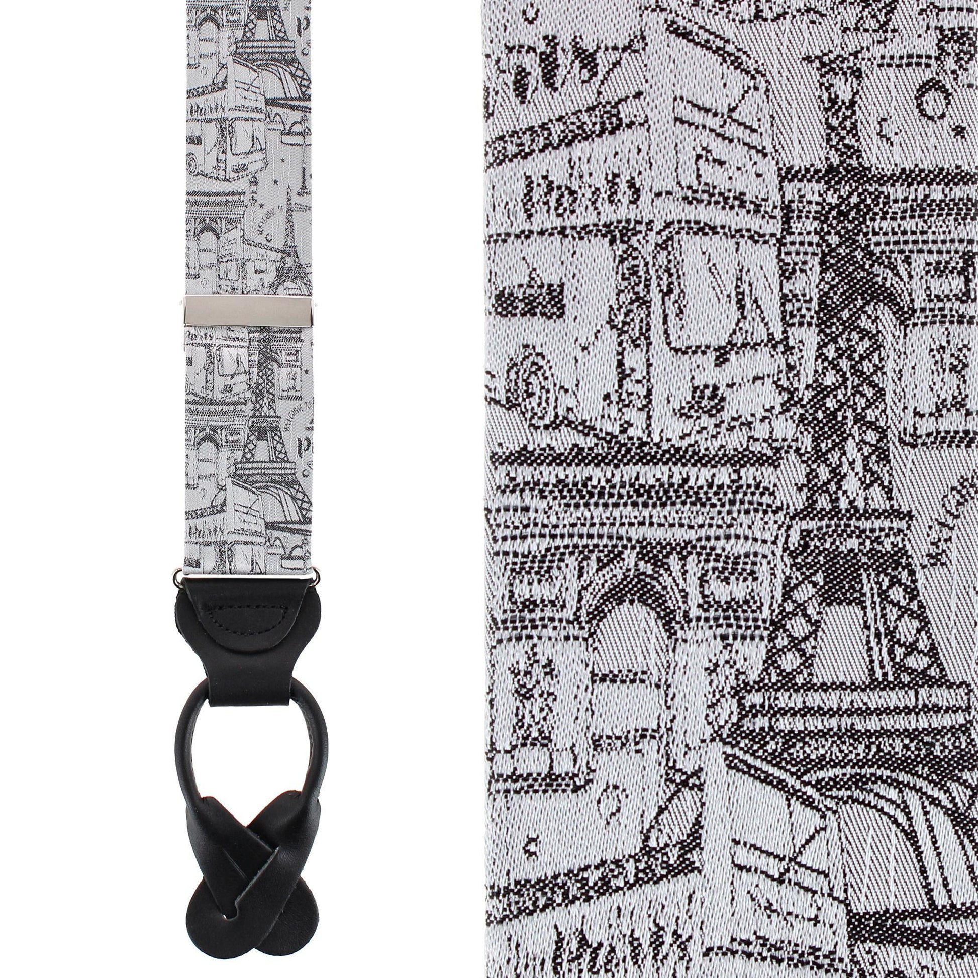 Paris Cityscape Escape Silk Novelty Button End Braces - Silver