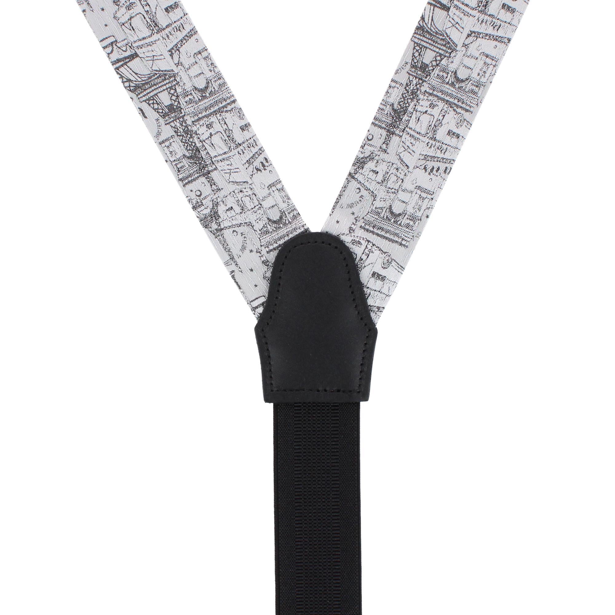 Paris Cityscape Escape Silk Novelty Button End Braces - Silver