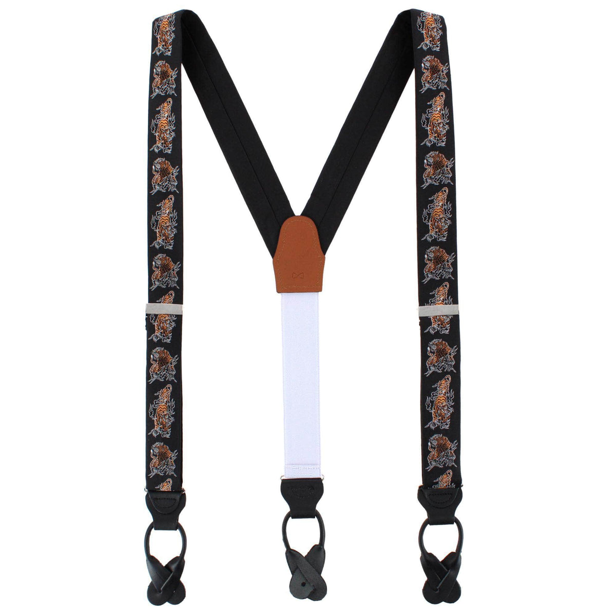 Bengali Crouching Tiger Silk Novelty Button End Braces - Black