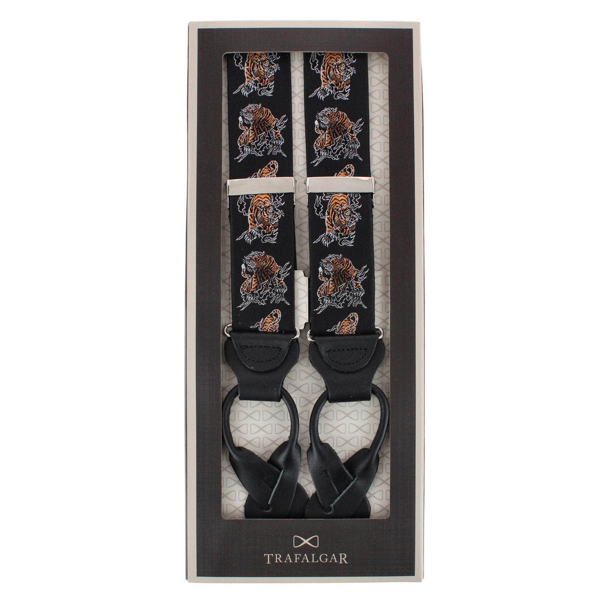 Bengali Crouching Tiger Silk Novelty Button End Braces - Black