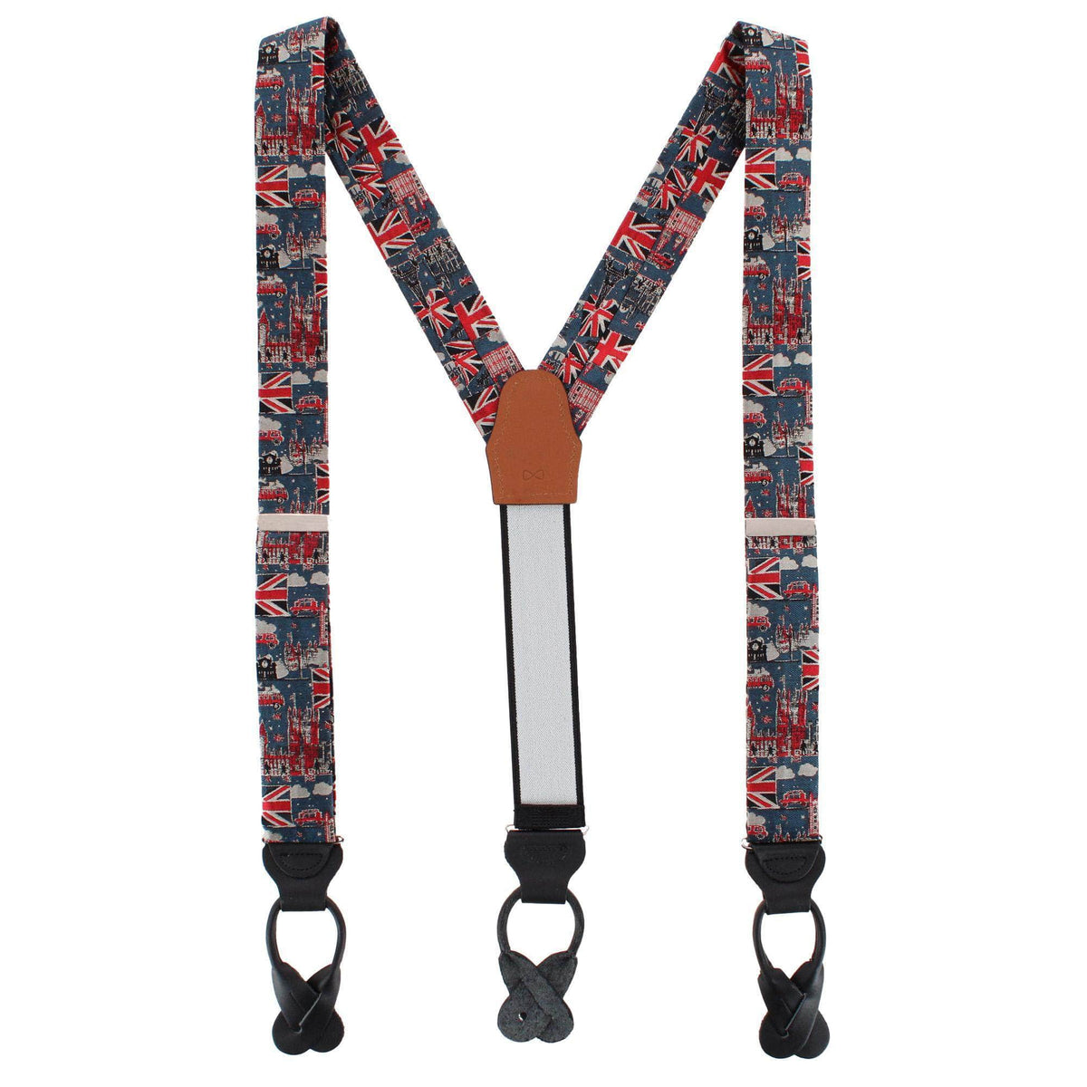 Kensington Classic Silk Novelty Button End Braces - Navy Blue