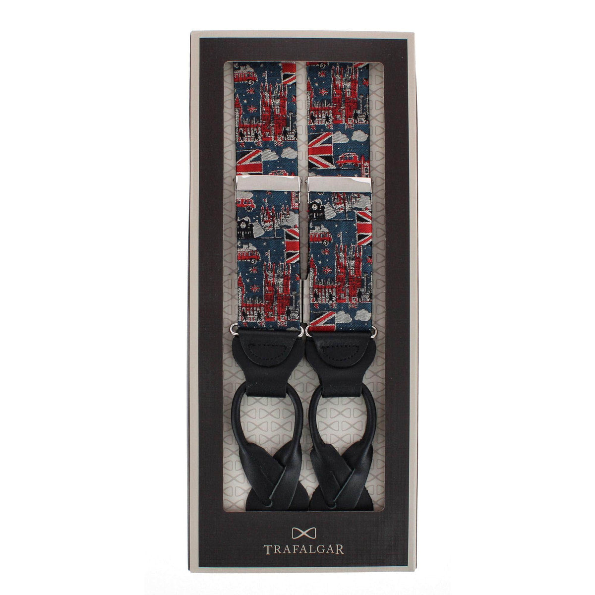 Kensington Classic Silk Novelty Button End Braces - Navy Blue