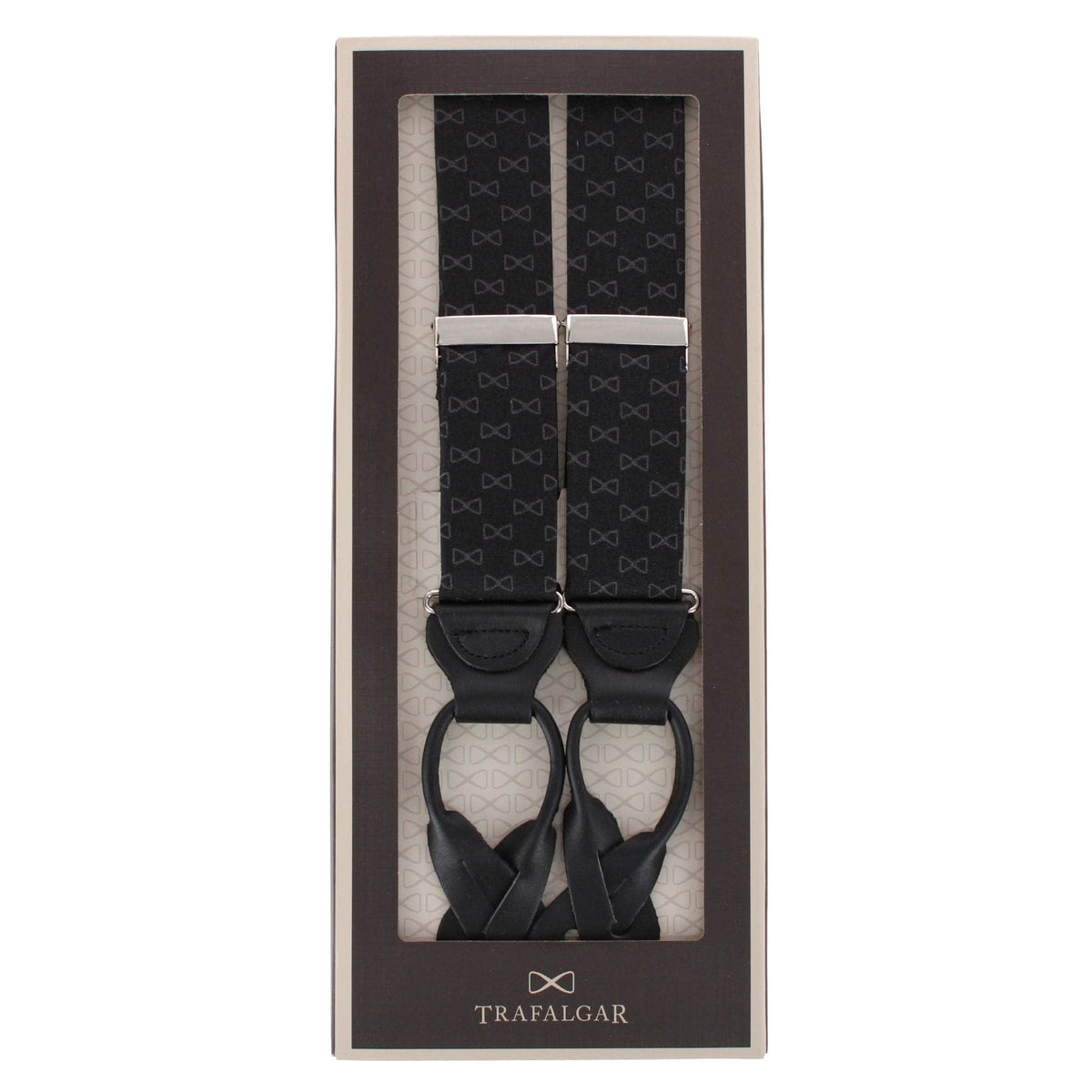 Trafalgar Signature Logo Silk Novelty Button End Braces - Black