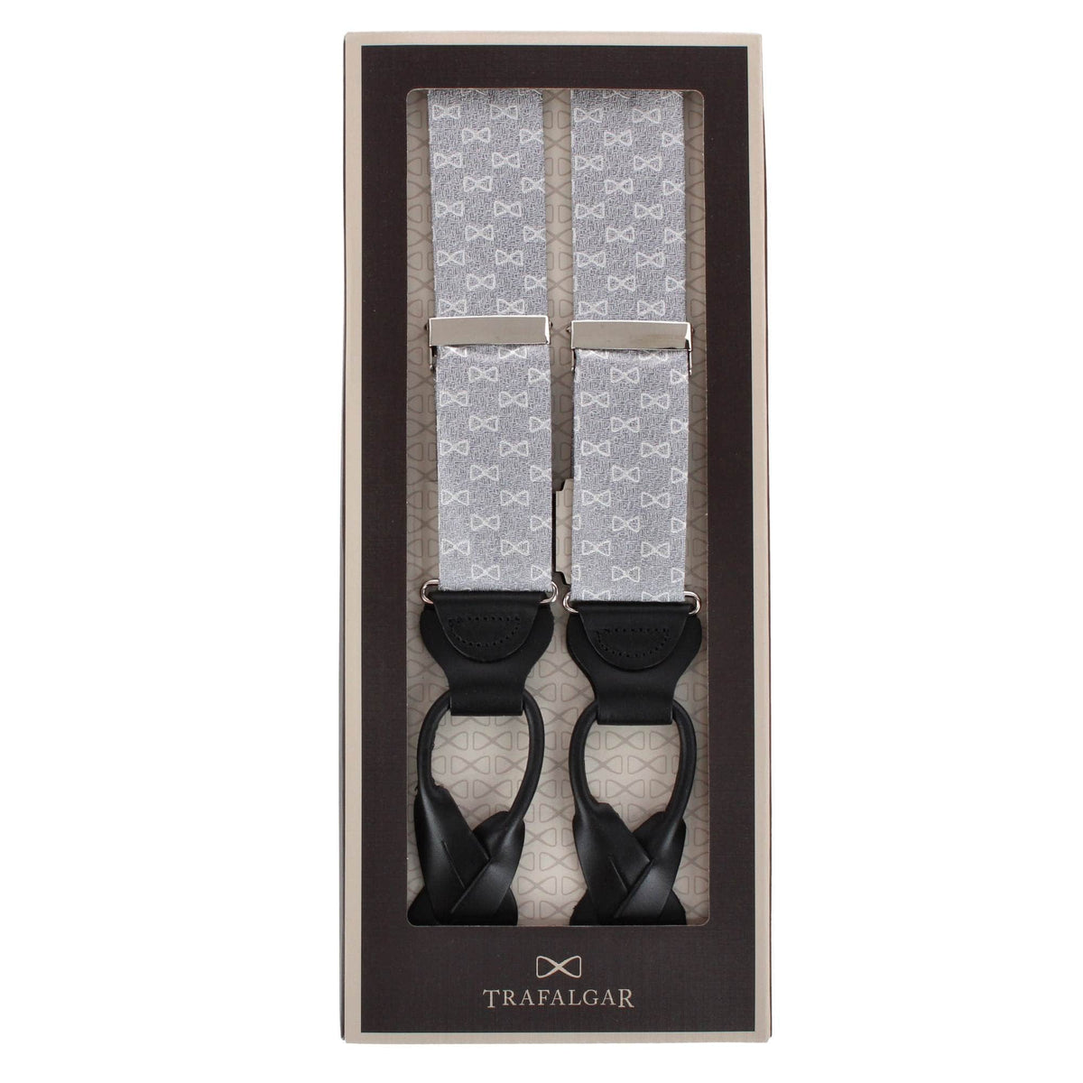 Trafalgar Signature Logo Silk Novelty Button End Braces - Silver