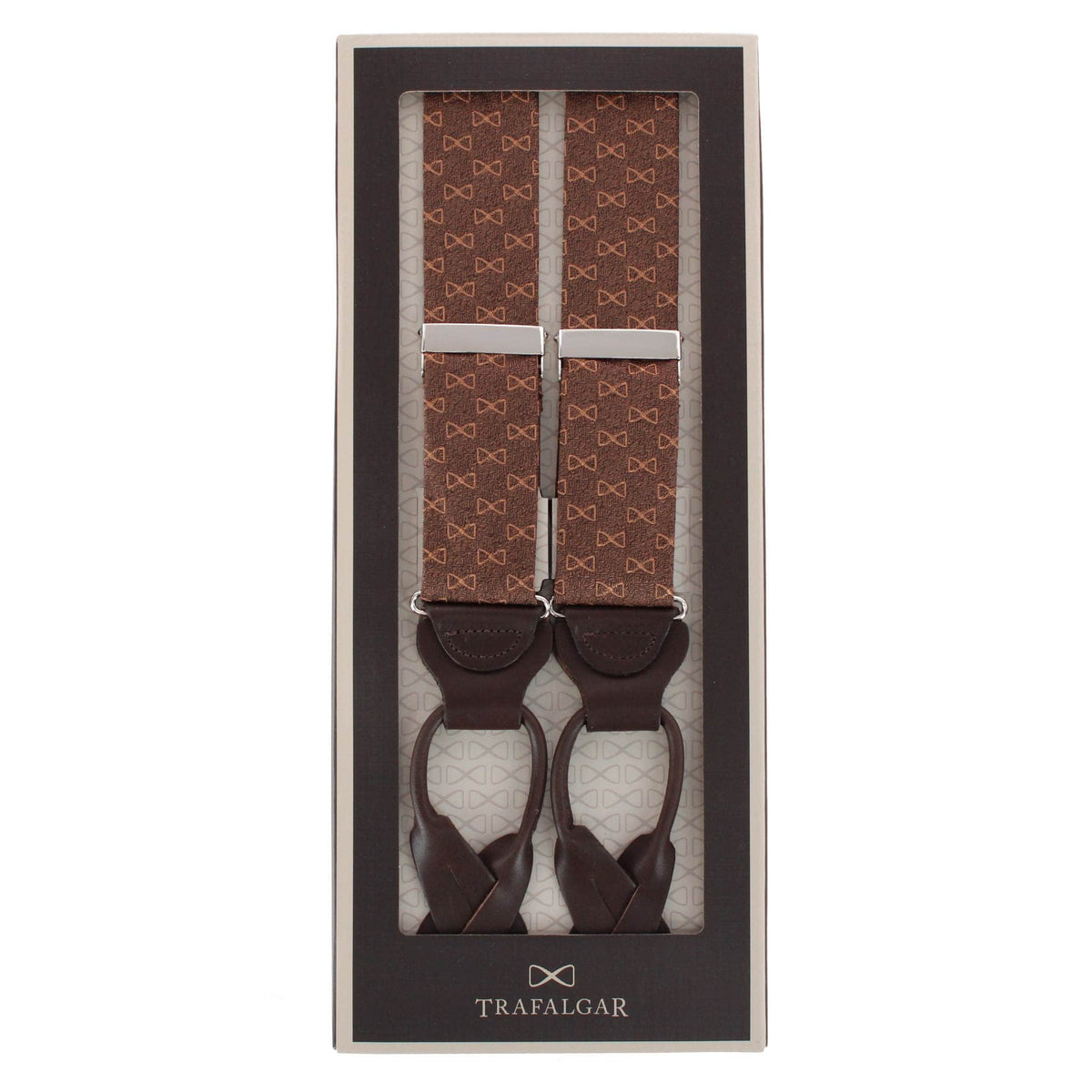Trafalgar Signature Logo Silk Novelty Button End Braces - Brown
