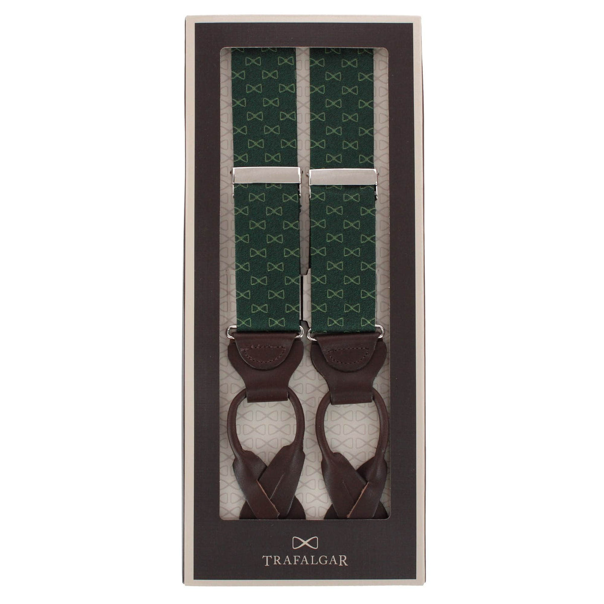 Trafalgar Signature Logo Silk Novelty Button End Braces - Green