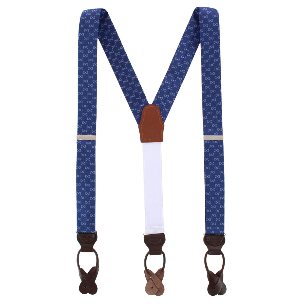 Trafalgar Signature Logo Silk Novelty Button End Braces - Navy Blue