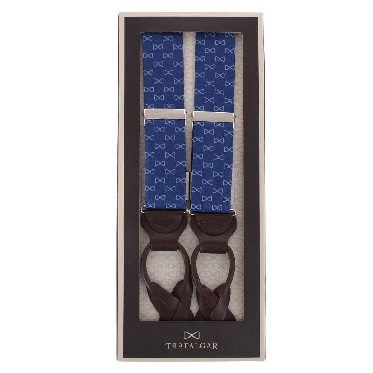Trafalgar Signature Logo Silk Novelty Button End Braces - Navy Blue