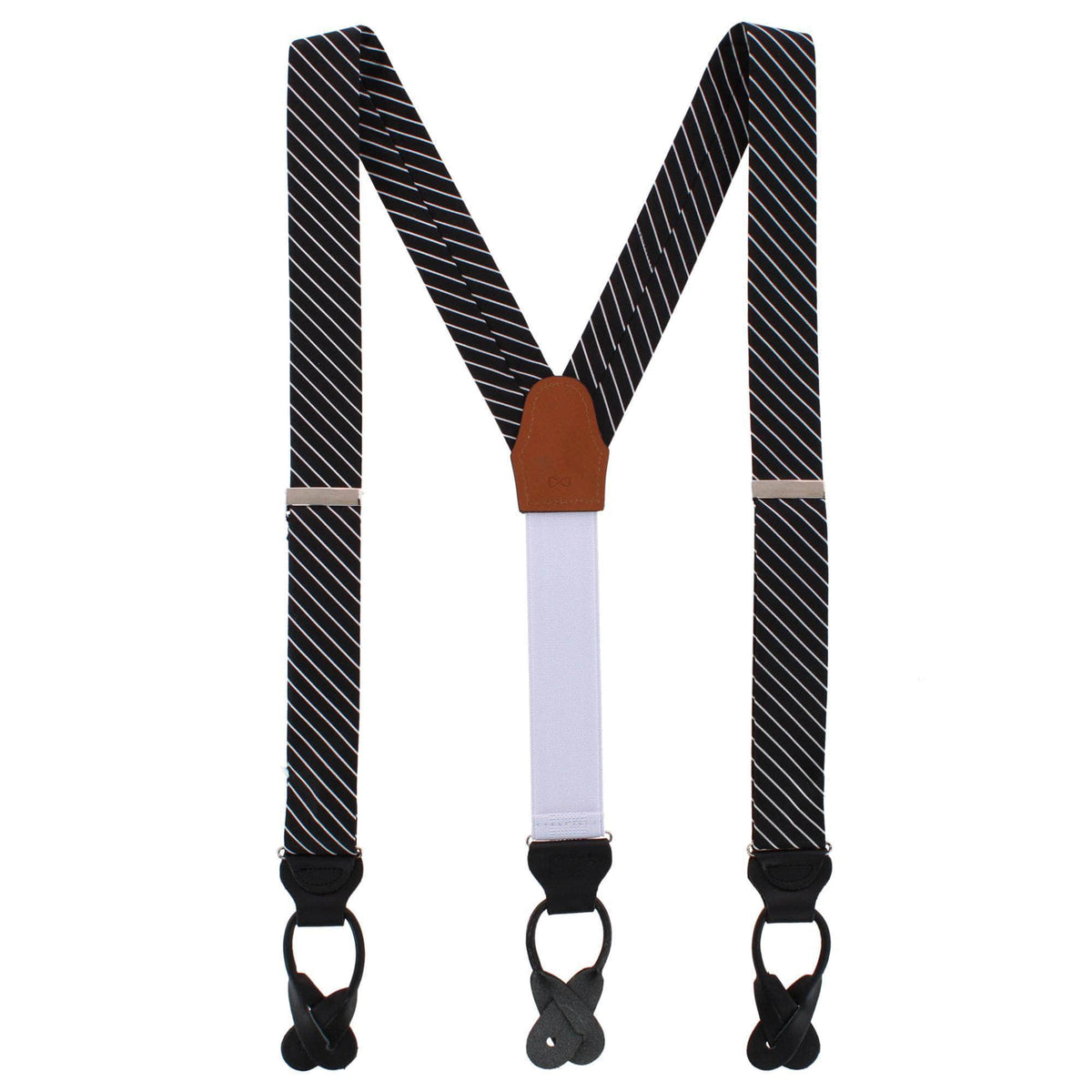 Declan Diagonal Stripe Silk Business Button End Braces - Black with White Stripe