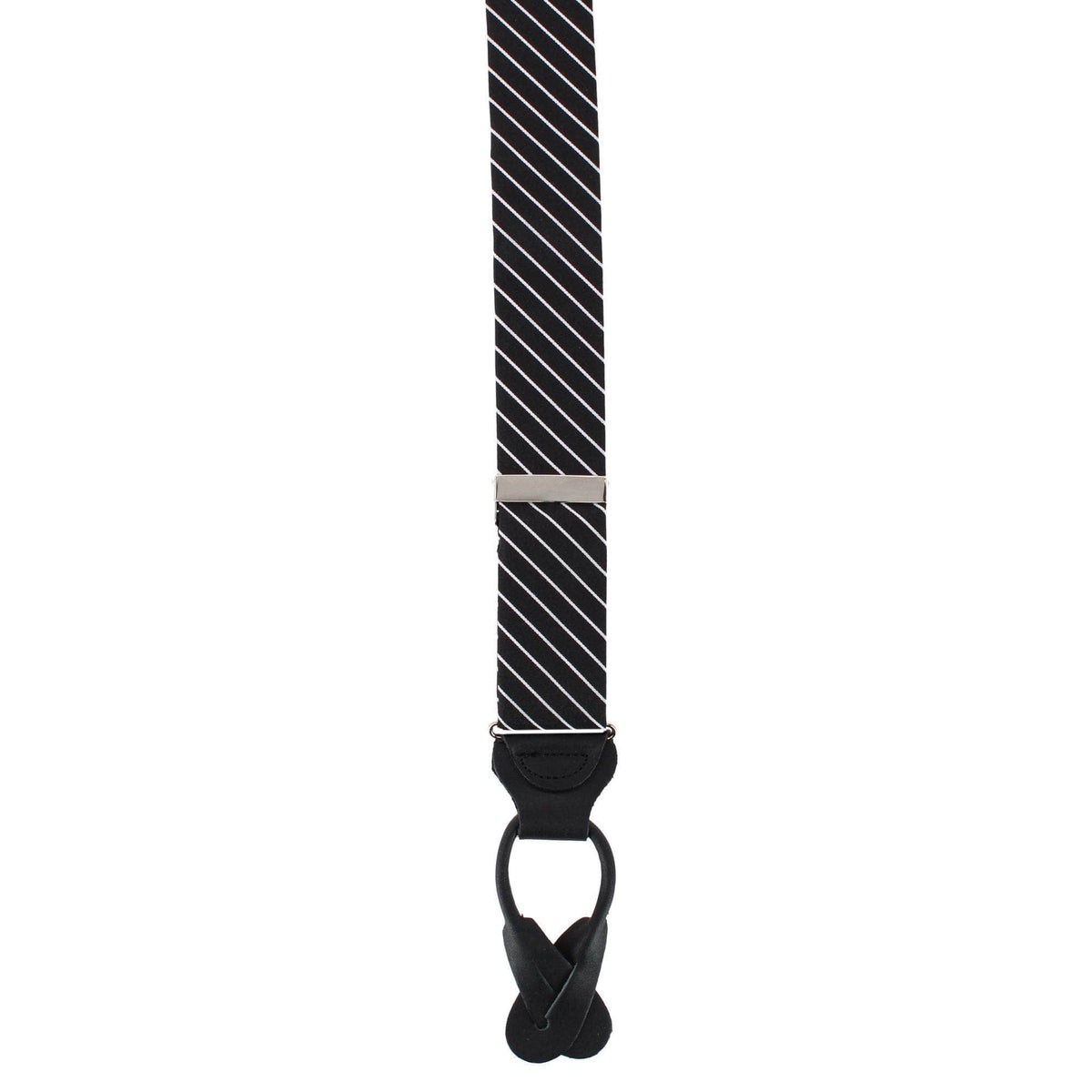 Declan Diagonal Stripe Silk Business Button End Braces - Black with White Stripe