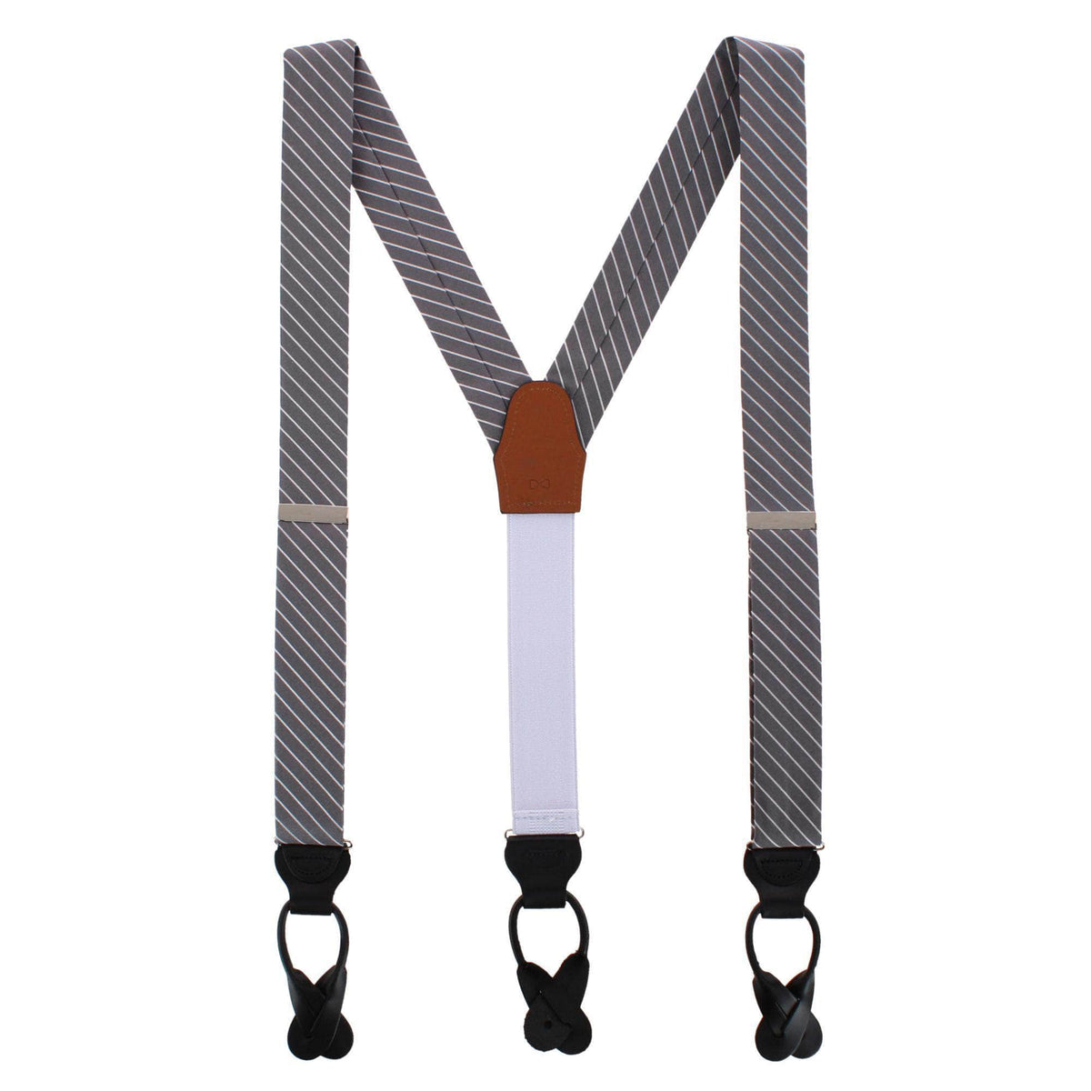 Declan Diagonal Stripe Silk Business Button End Braces - Grey with White Stripe