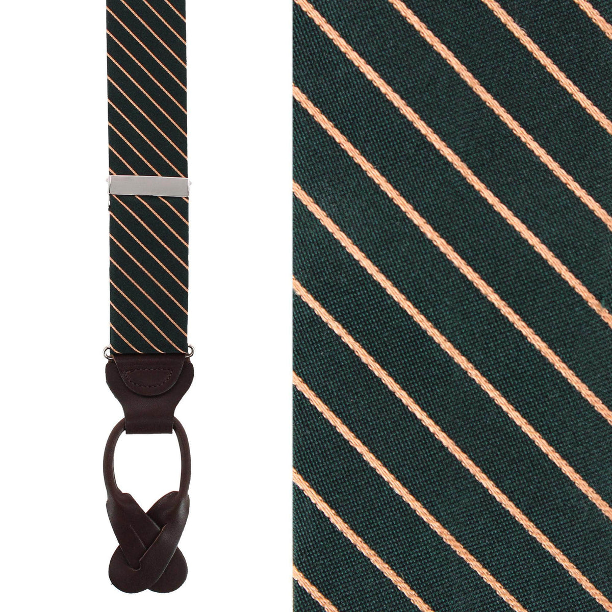 Declan Diagonal Stripe Silk Business Button End Braces - Green with Gold Stripe