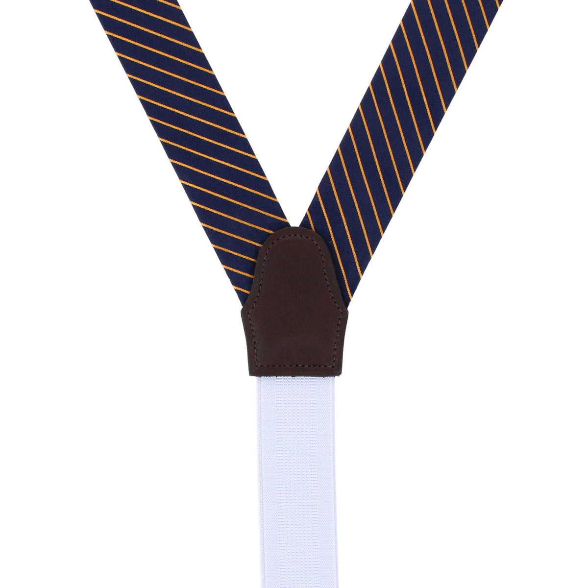 Declan Diagonal Stripe Silk Business Button End Braces - Navy Blue with Gold Stripe