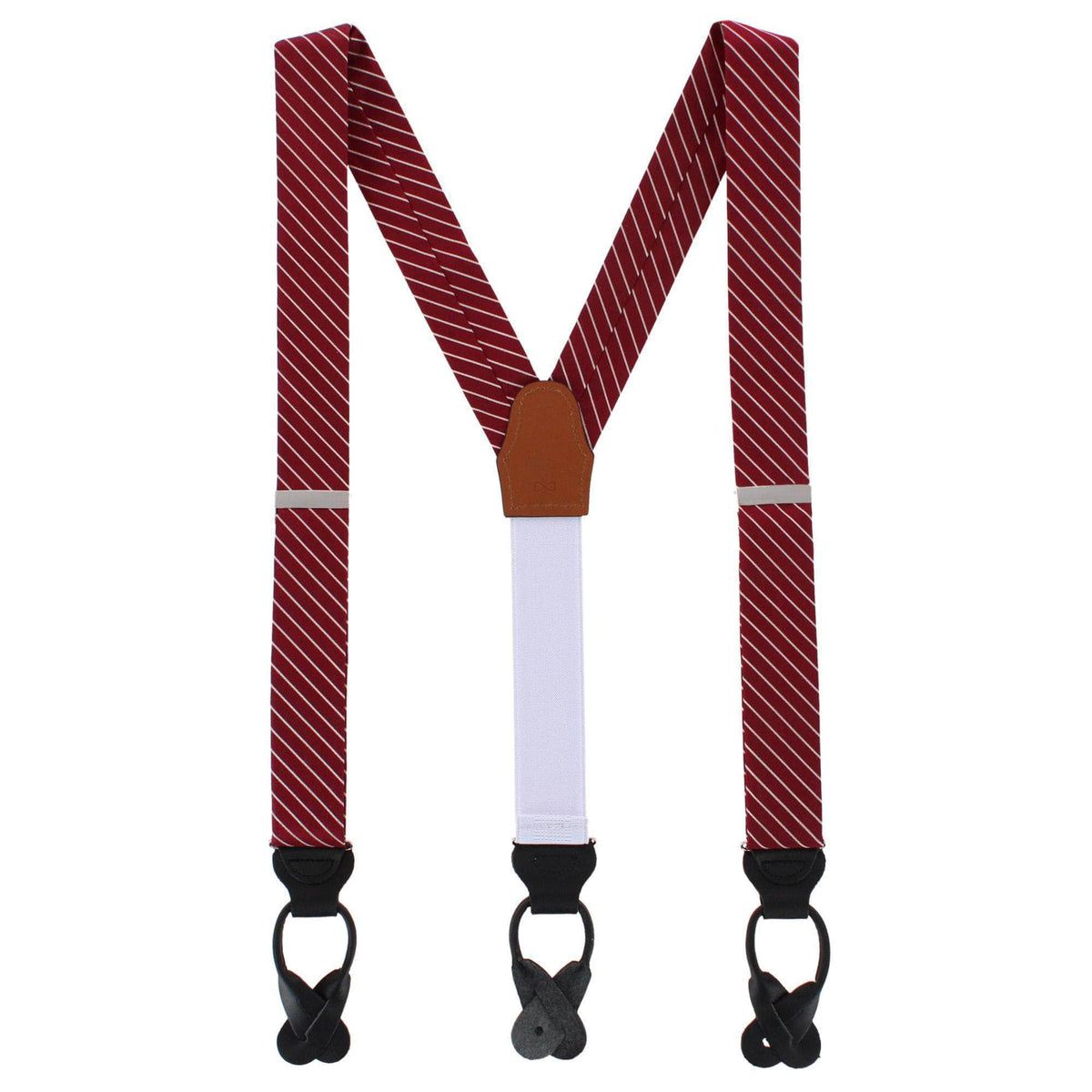 Declan Diagonal Stripe Silk Business Button End Braces - Burgundy with White Stripe