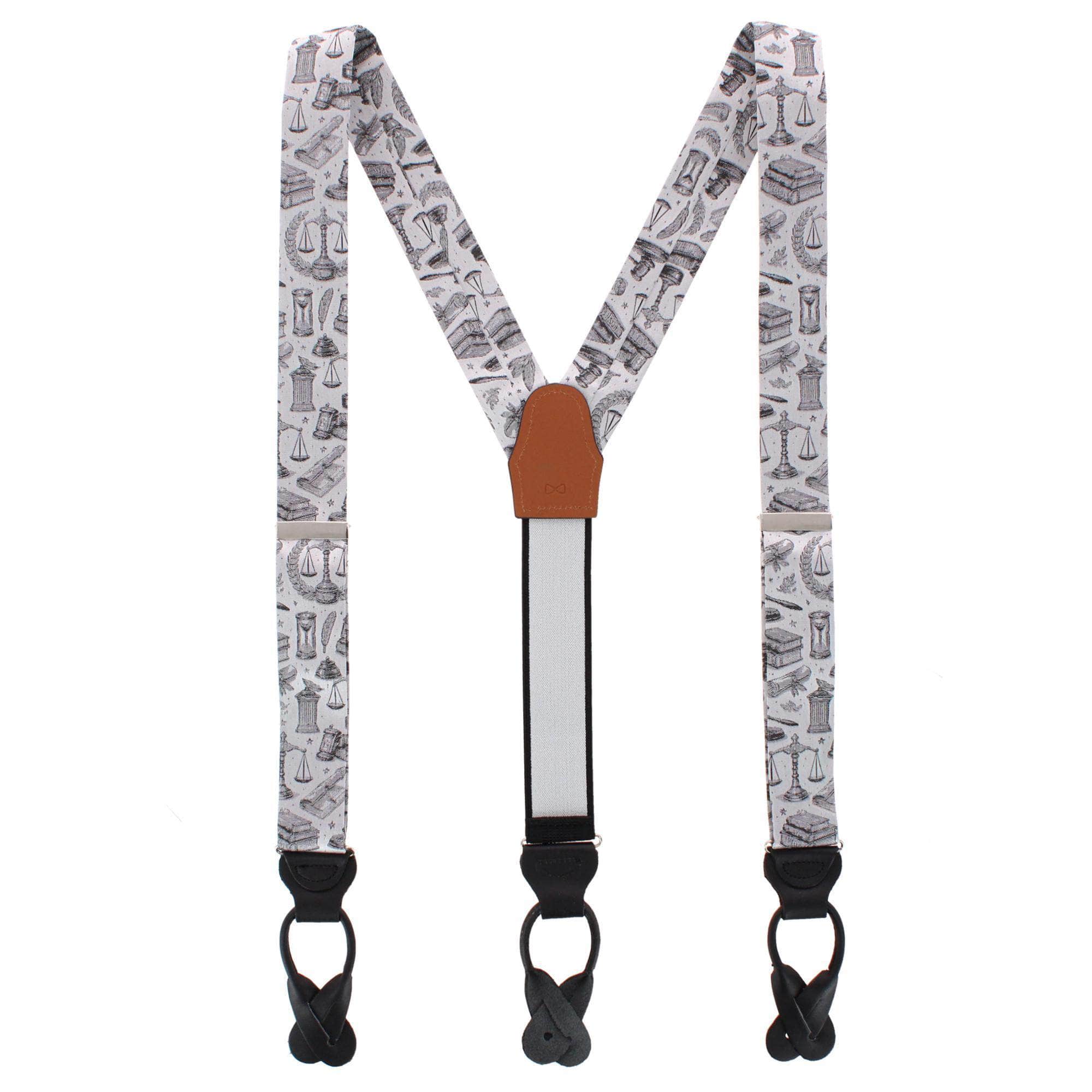 Esquire Law Silk Novelty Button End Braces - Silver
