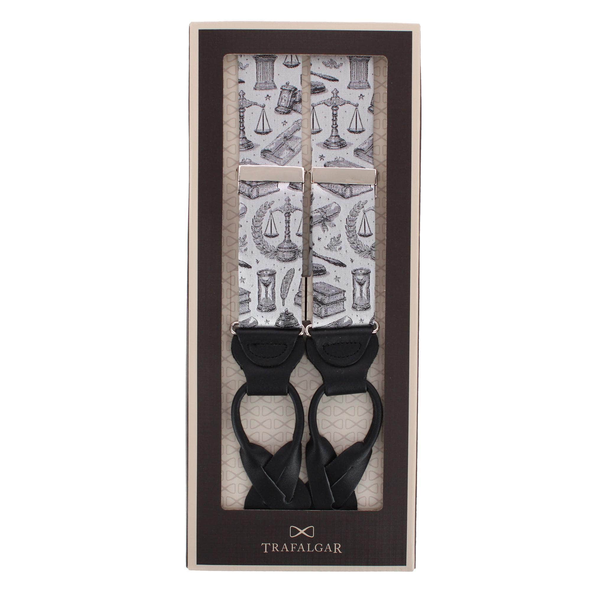 Esquire Law Silk Novelty Button End Braces - Silver