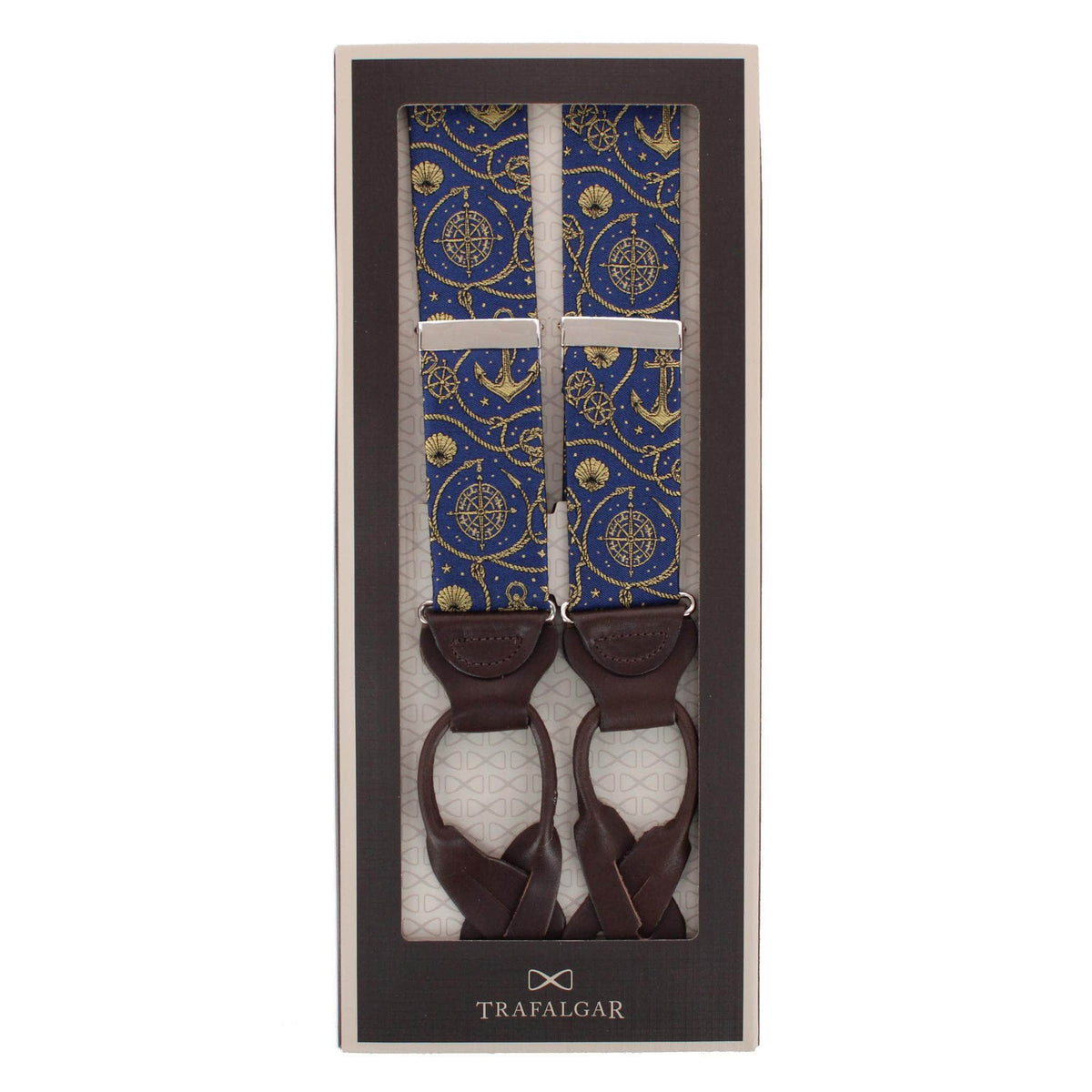 Anchor's Away Silk Novelty Button End Braces - Navy