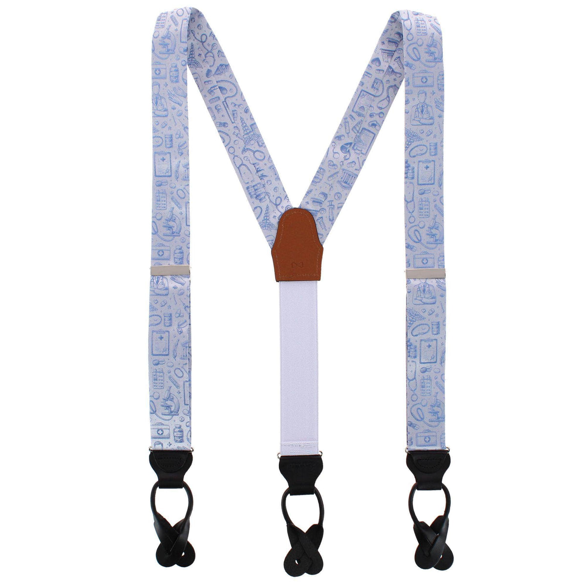 Medical Alert Silk Novelty Button End Braces - Light Blue