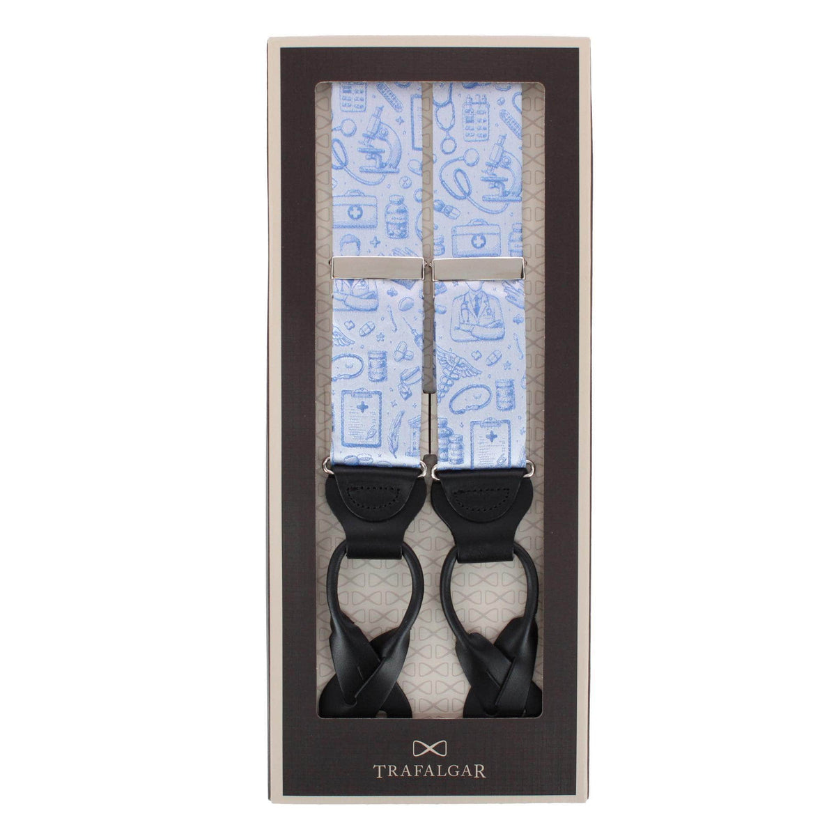 Medical Alert Silk Novelty Button End Braces - Light Blue