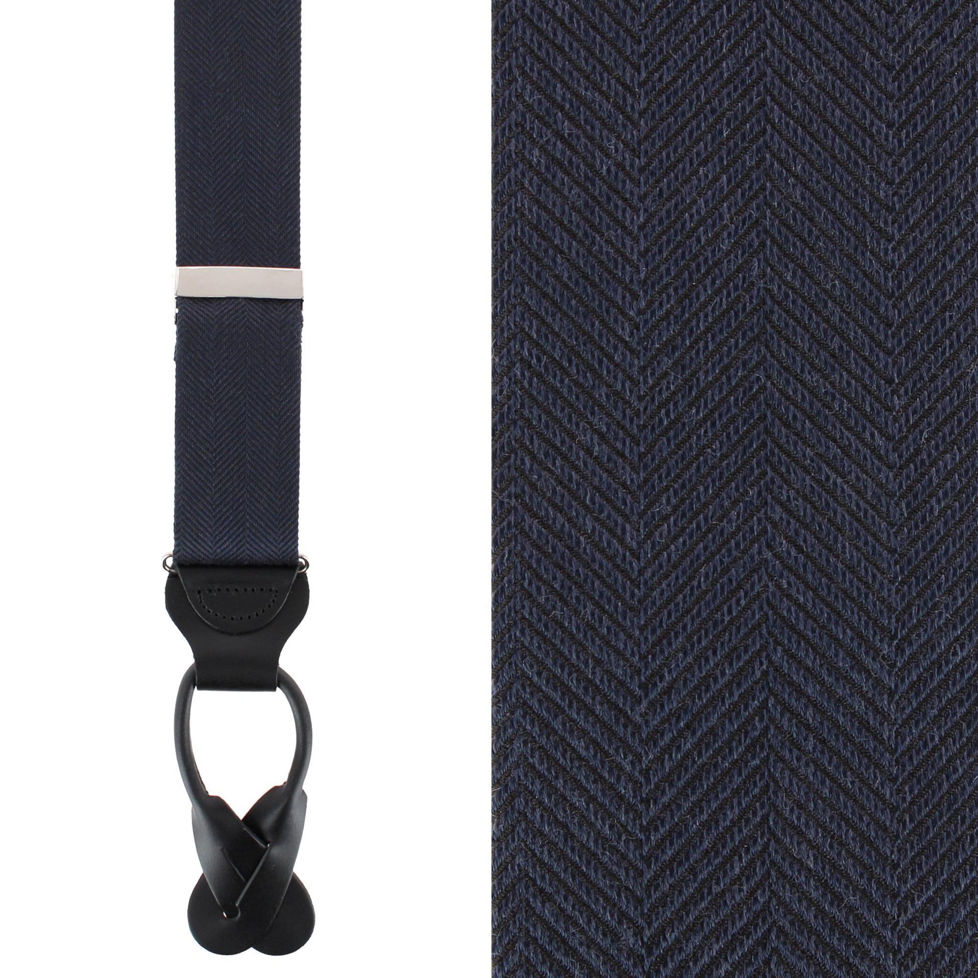Classy Herringbone Wool Blend Business Button End Braces - Black