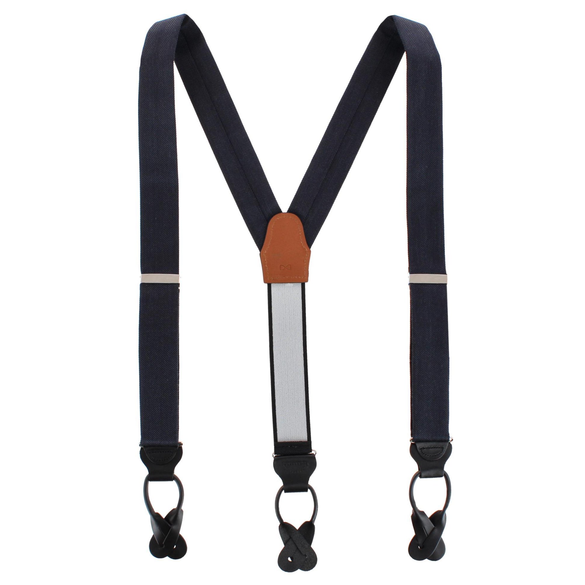 Classy Herringbone Wool Blend Business Button End Braces - Black