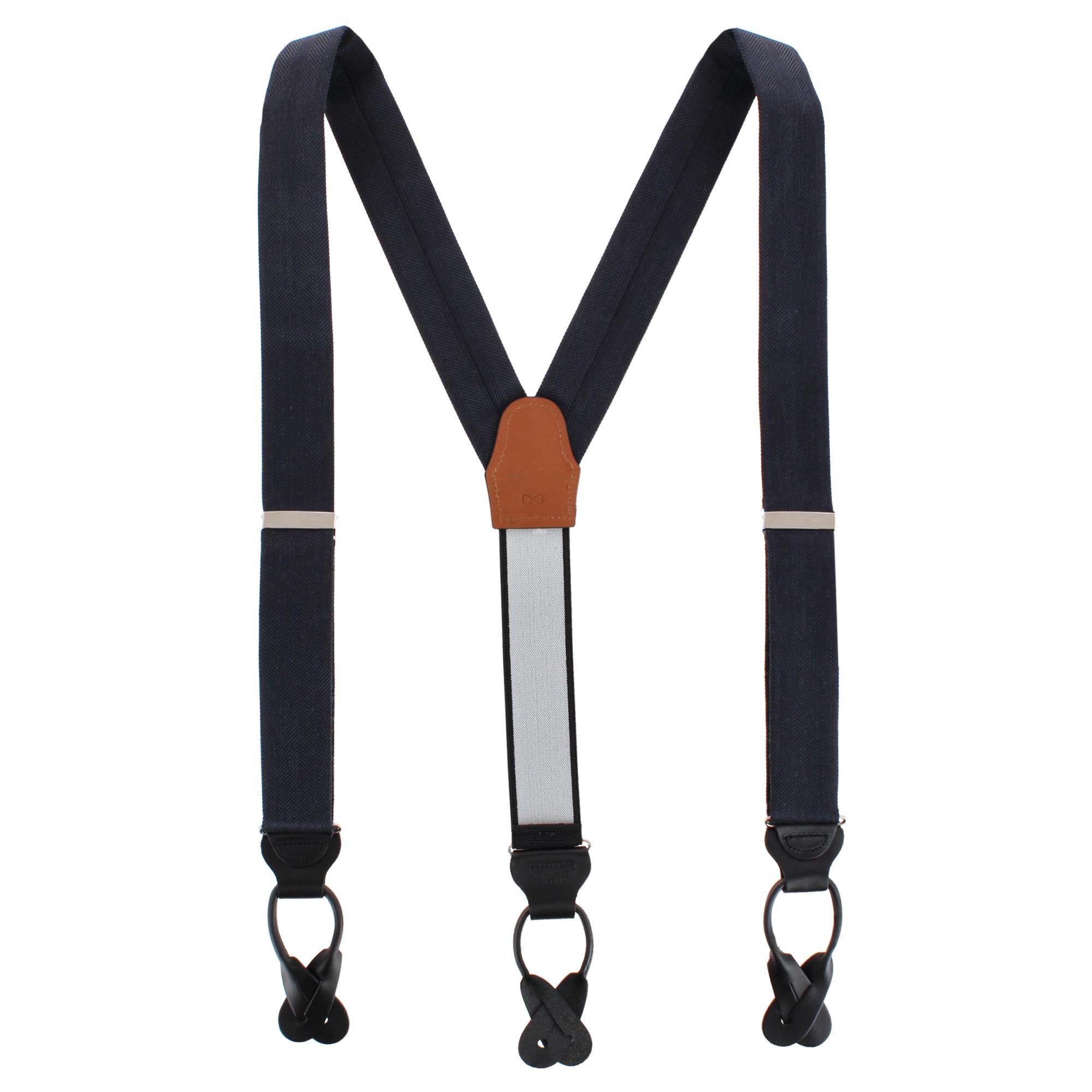Classy Herringbone Wool Blend Business Button End Braces - Black