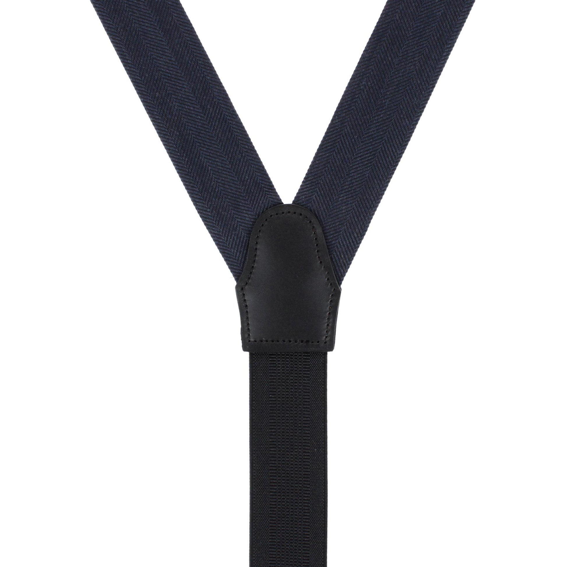 Classy Herringbone Wool Blend Business Button End Braces - Black