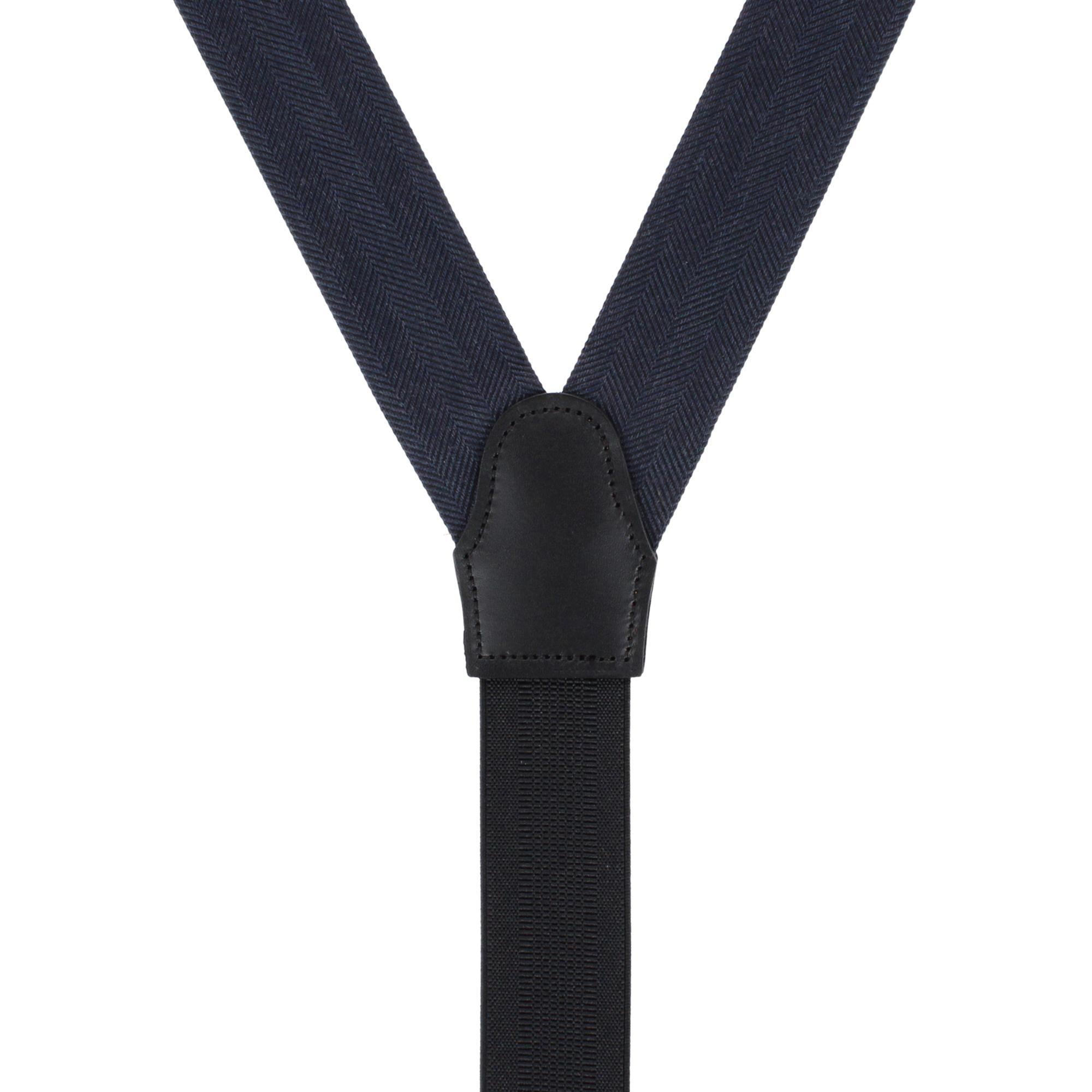 Classy Herringbone Wool Blend Business Button End Braces - Black