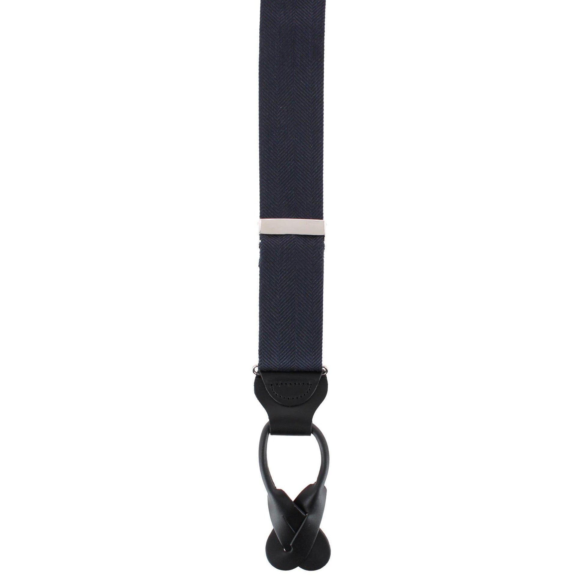 Classy Herringbone Wool Blend Business Button End Braces - Black