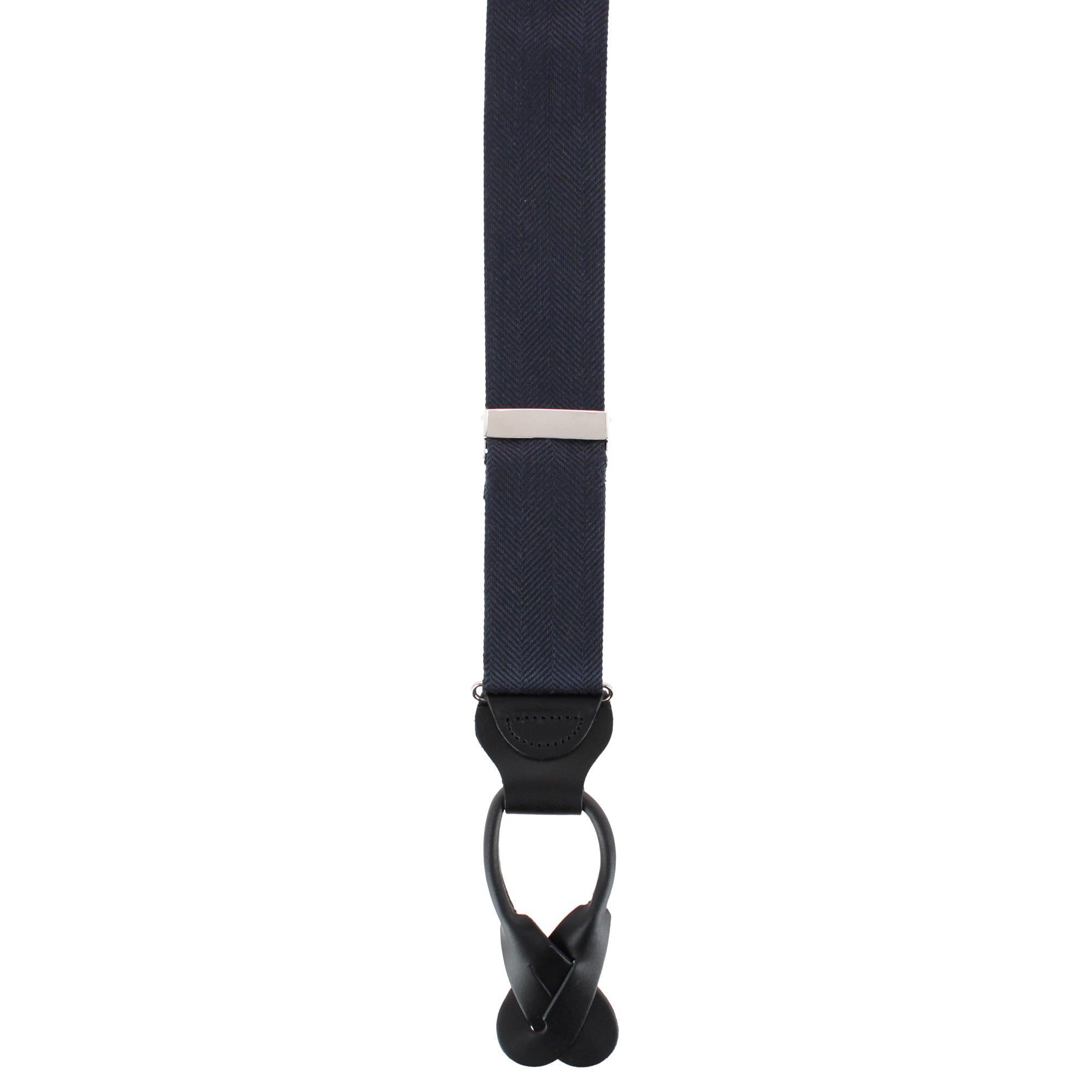 Classy Herringbone Wool Blend Business Button End Braces - Black
