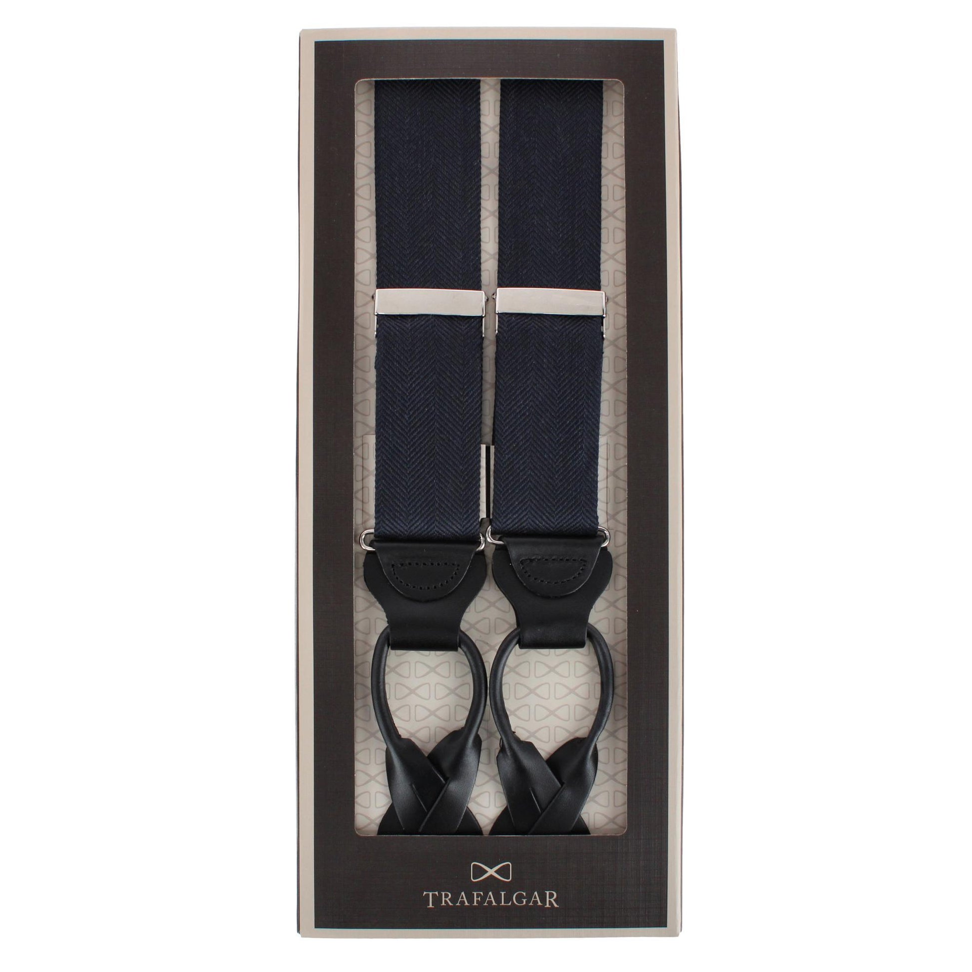Classy Herringbone Wool Blend Business Button End Braces - Black