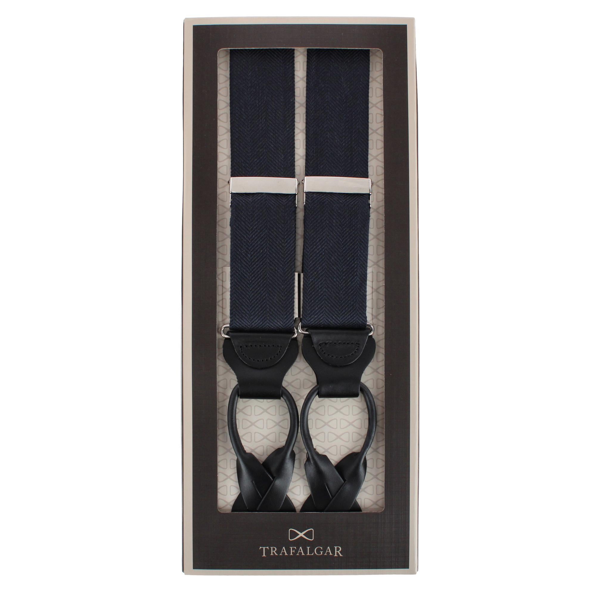 Classy Herringbone Wool Blend Business Button End Braces - Black