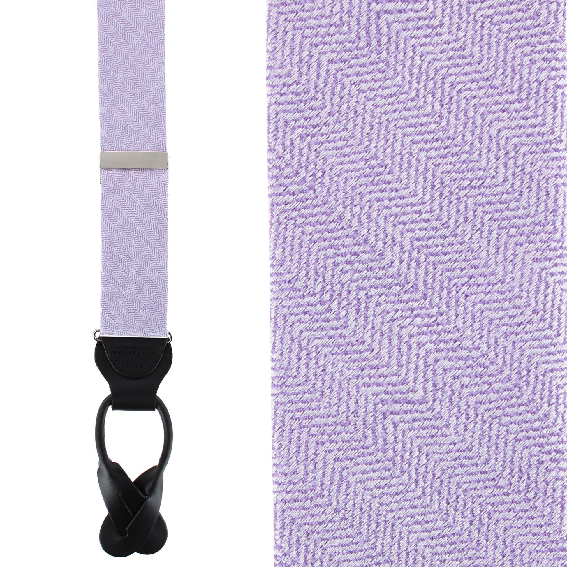 Classy Herringbone Wool Blend Business Button End Braces - Purple