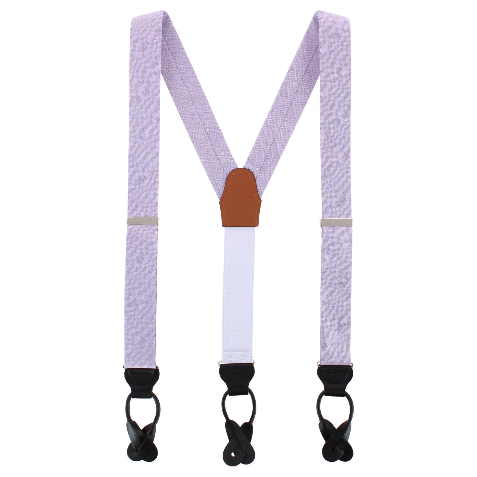 Classy Herringbone Wool Blend Business Button End Braces - Purple
