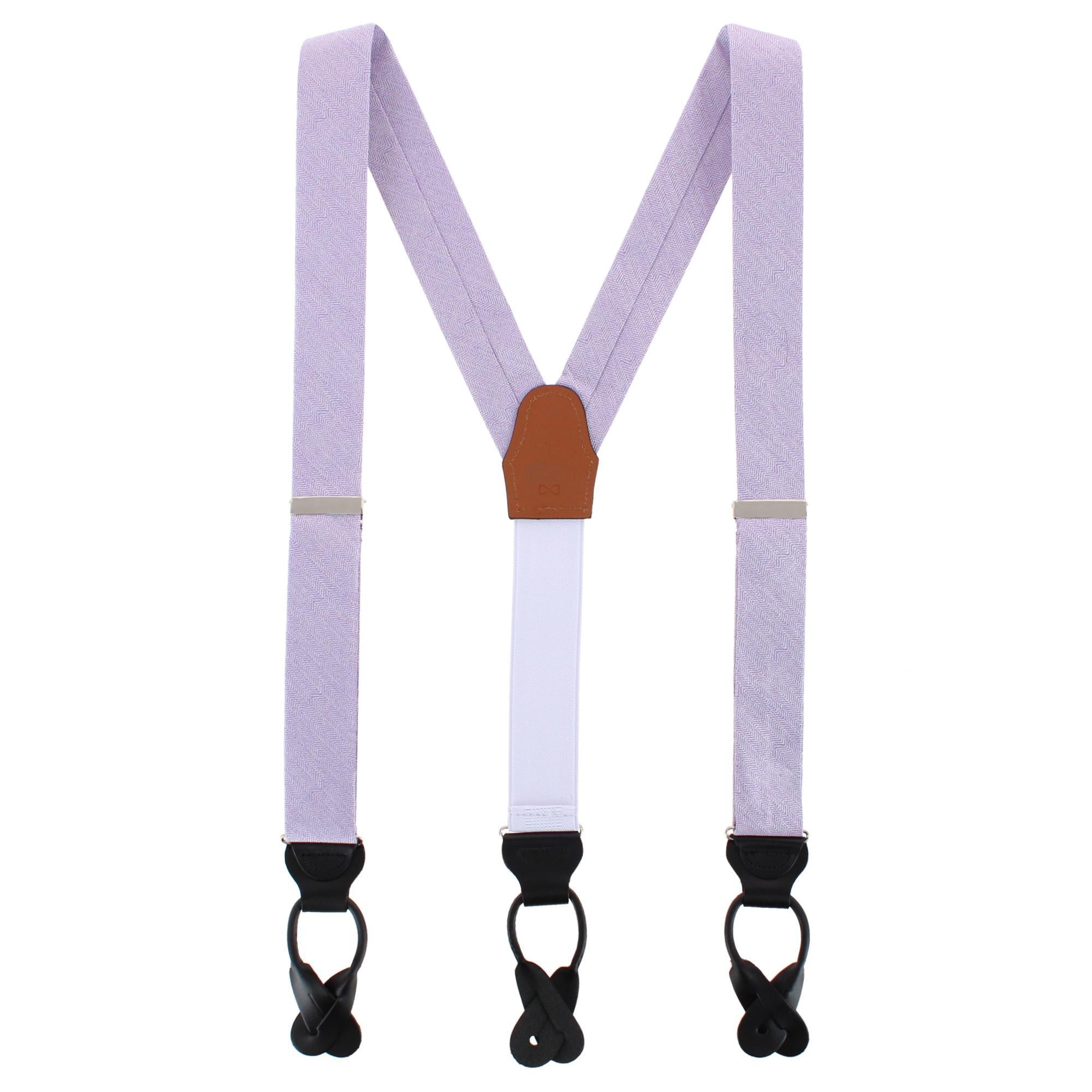 Classy Herringbone Wool Blend Business Button End Braces - Purple