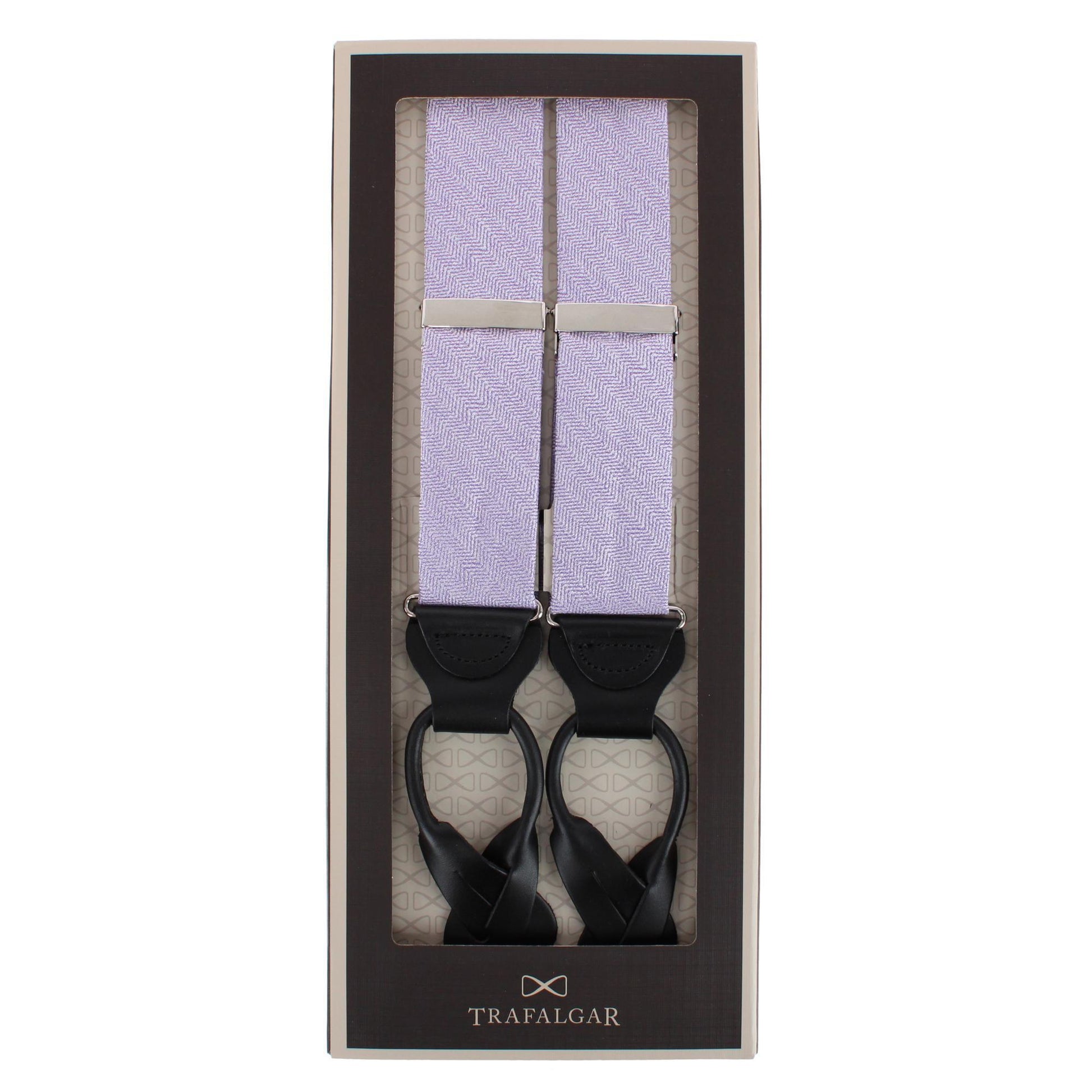 Classy Herringbone Wool Blend Business Button End Braces - Purple
