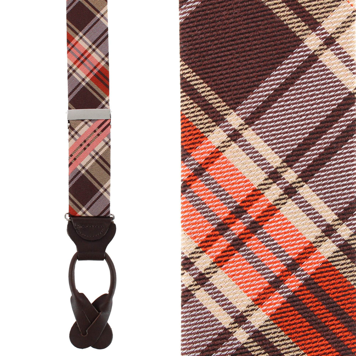 Fall Festival Plaid Wool Blend Button End Braces & Necktie Set - Multiple