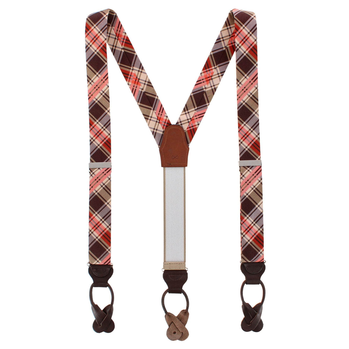 Fall Festival Plaid Wool Blend Button End Braces & Necktie Set - Multiple