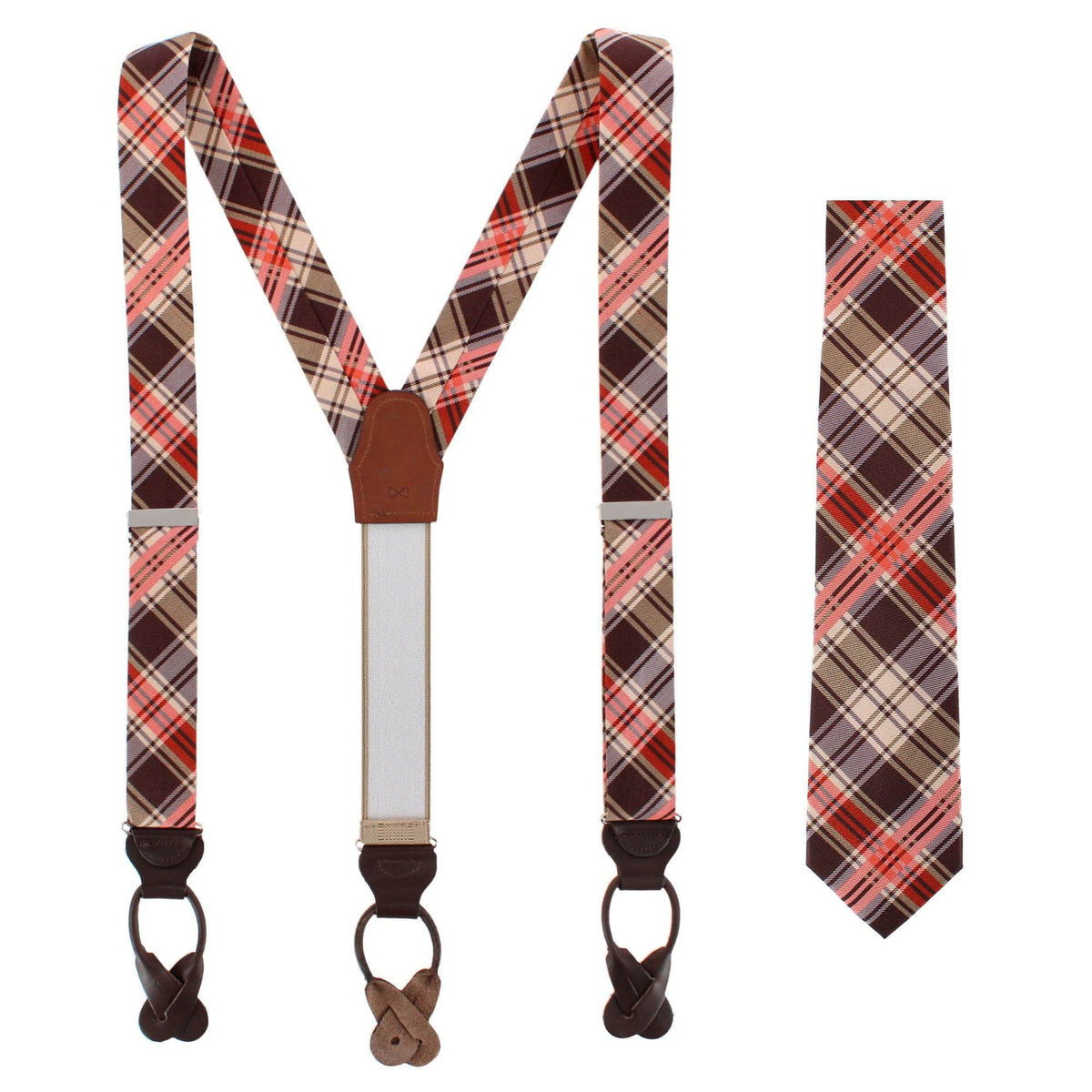 Fall Festival Plaid Wool Blend Button End Braces & Necktie Set
