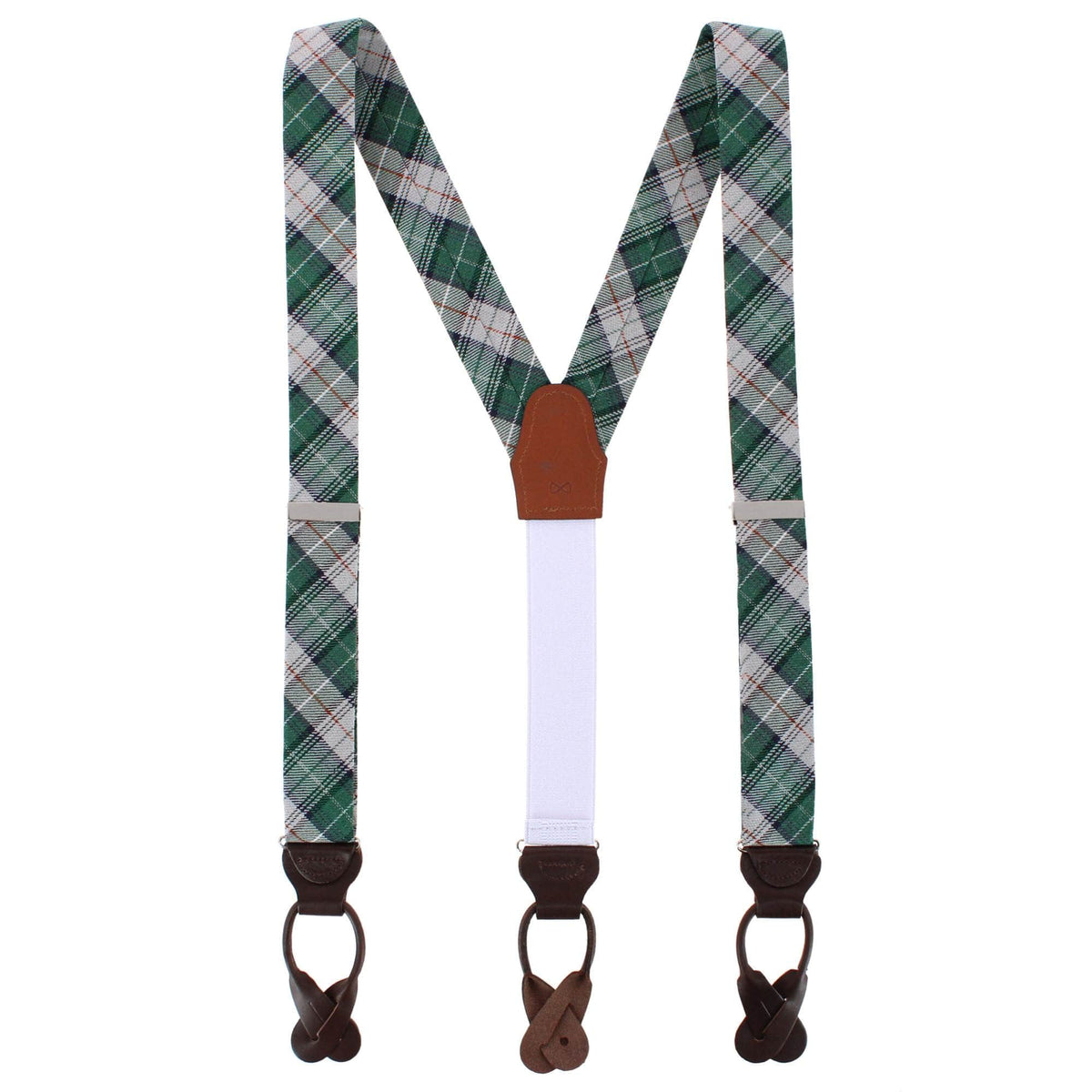 Gerald Green and Silver Plaid Wool Blend Button End Braces - Multiple